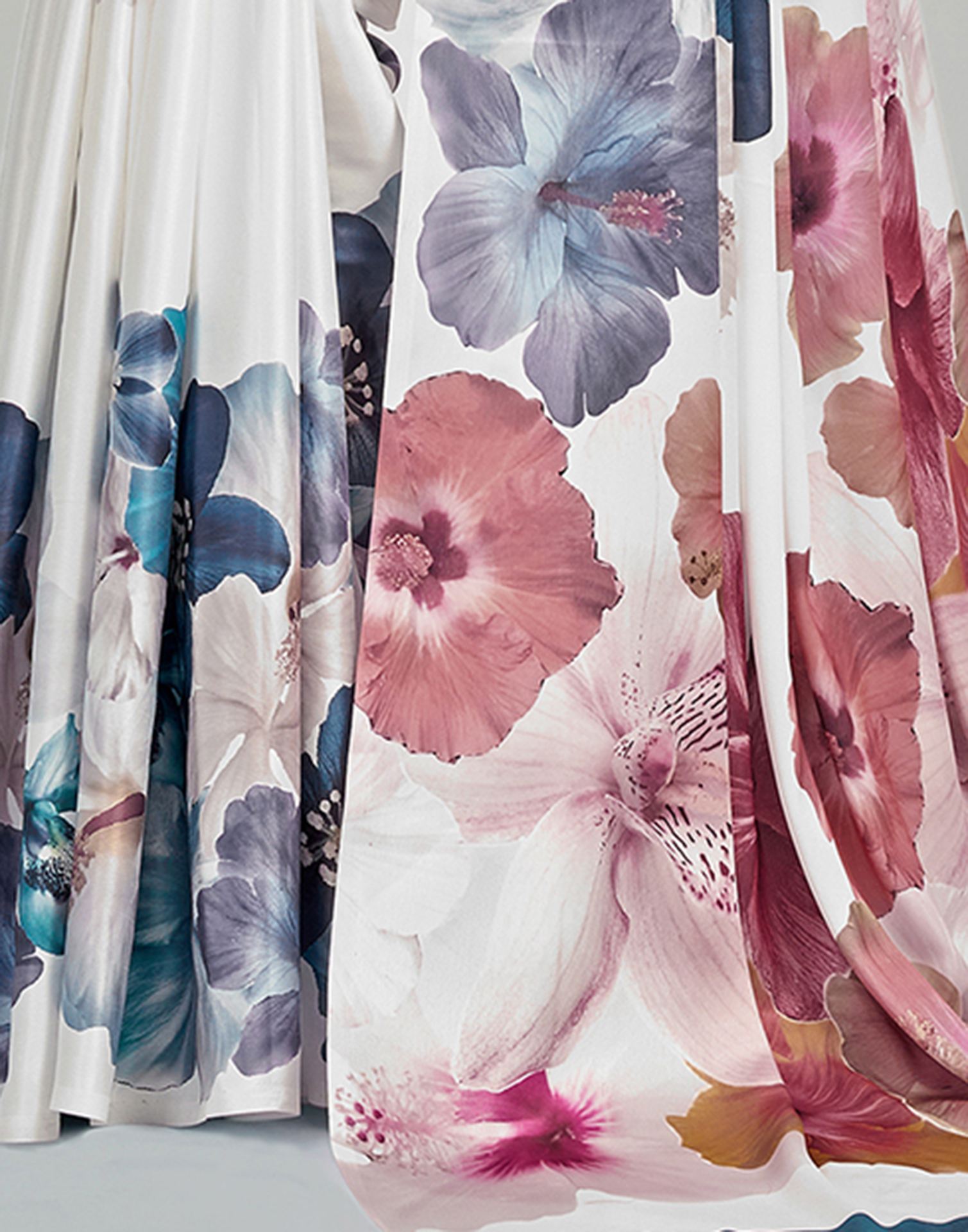 White Satin Floral Printed Saree