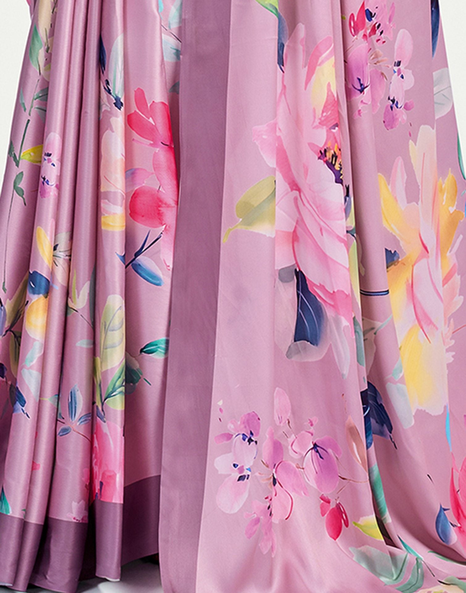 Light Pink Satin Floral Printed Saree