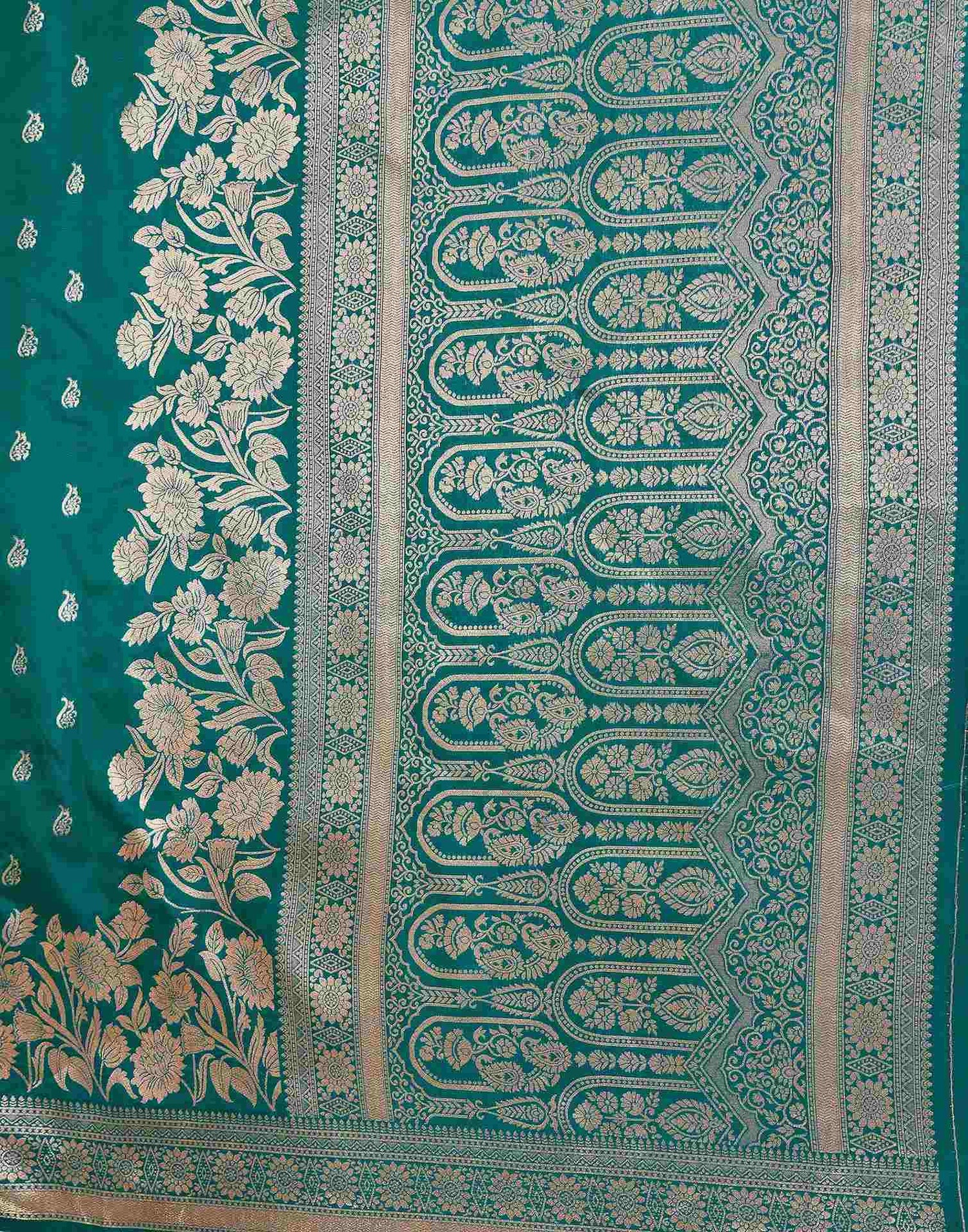 Teal Green Silk Woven Saree