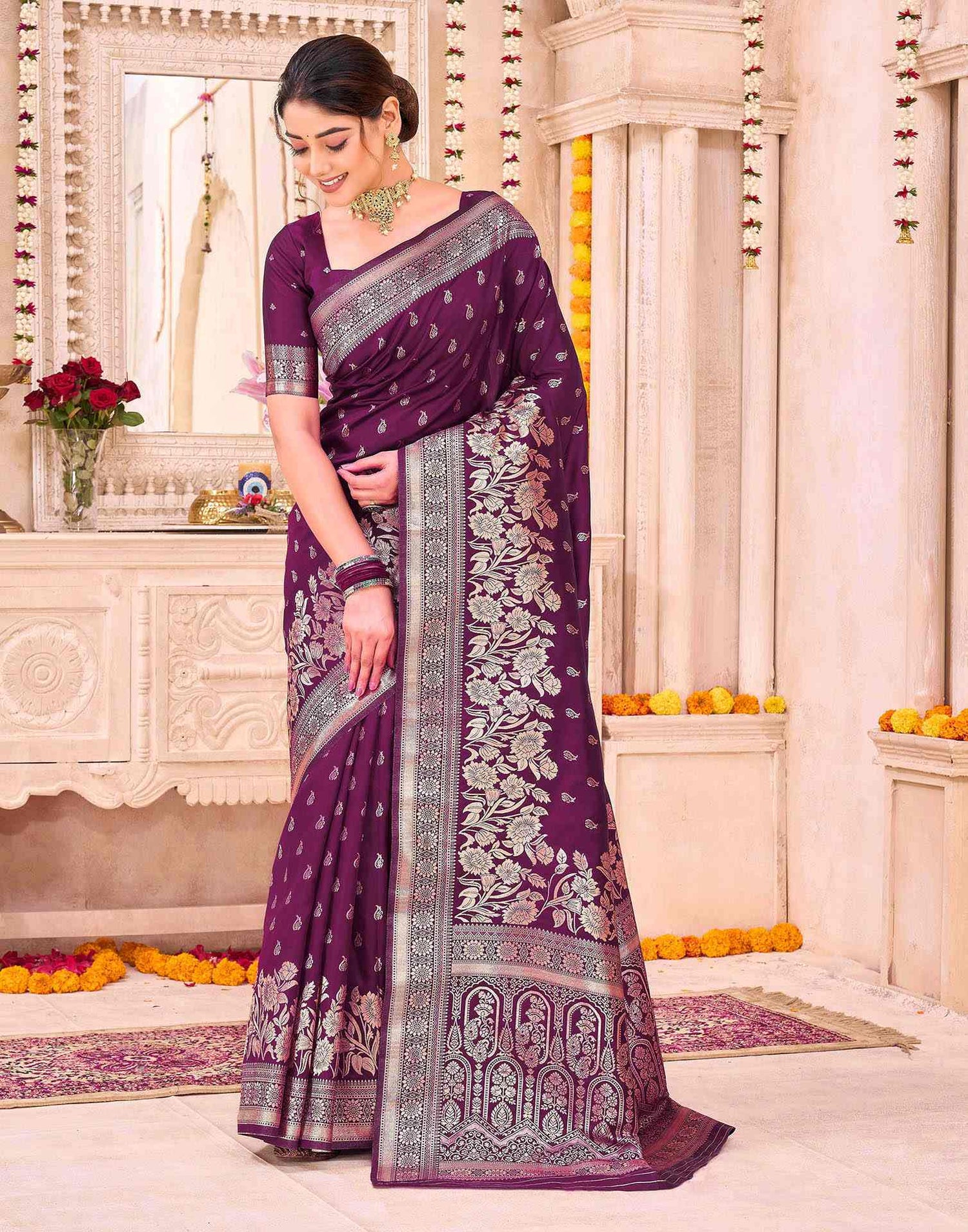 Dark Purple Silk Woven Saree