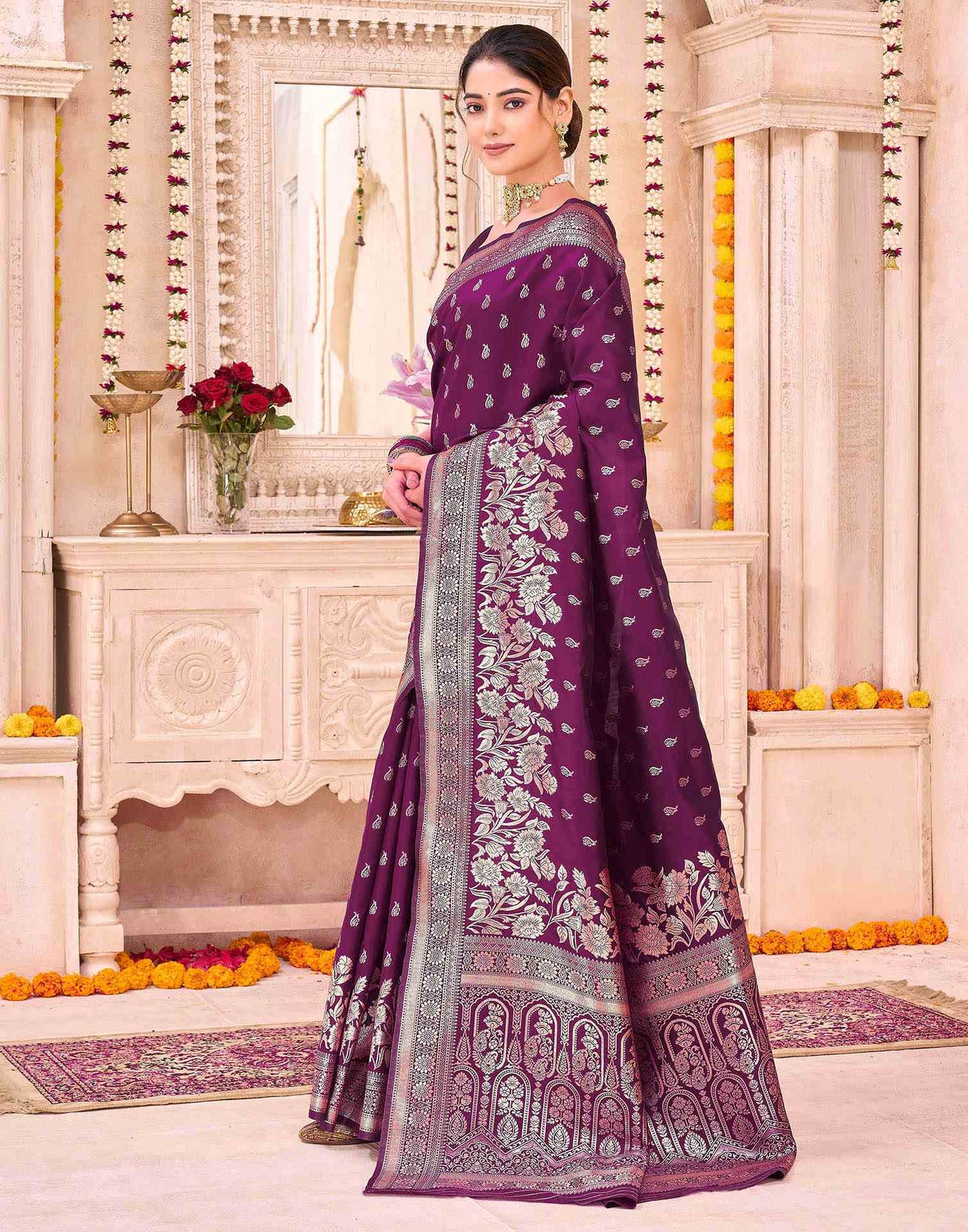 Dark Purple Silk Woven Saree