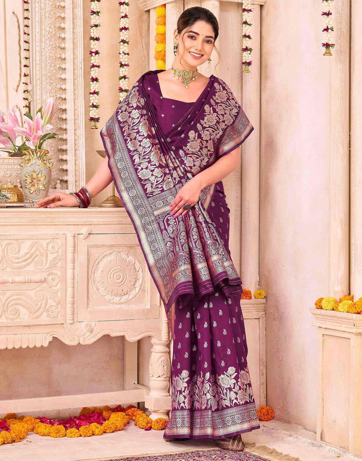 Dark Purple Silk Woven Saree