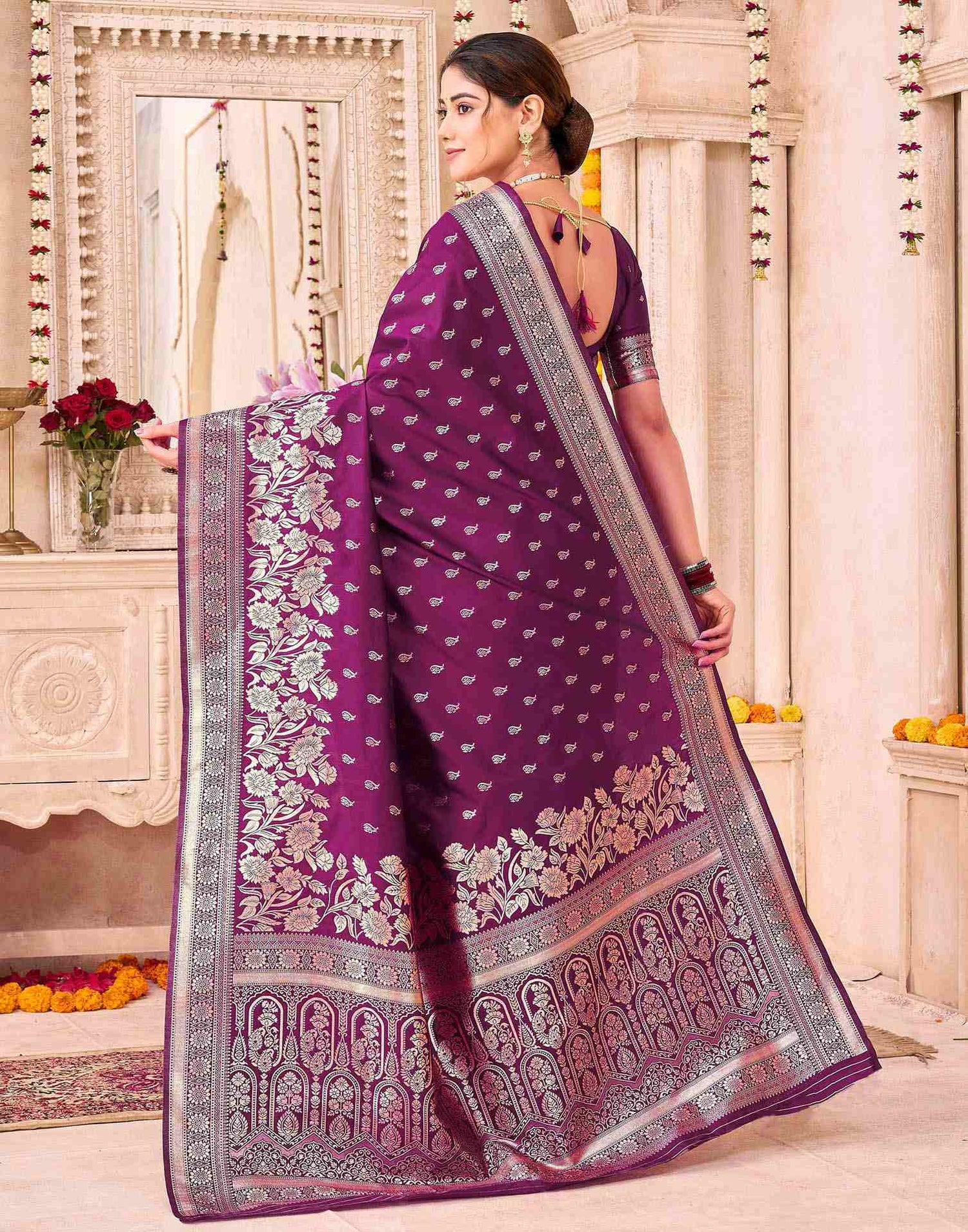 Dark Purple Silk Woven Saree