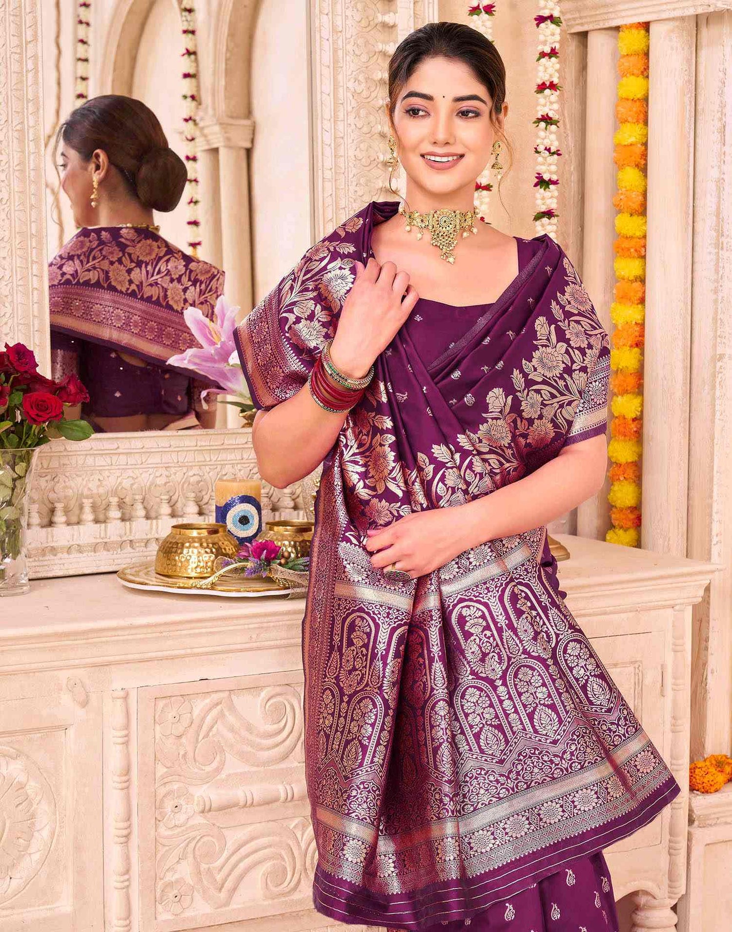 Dark Purple Silk Woven Saree