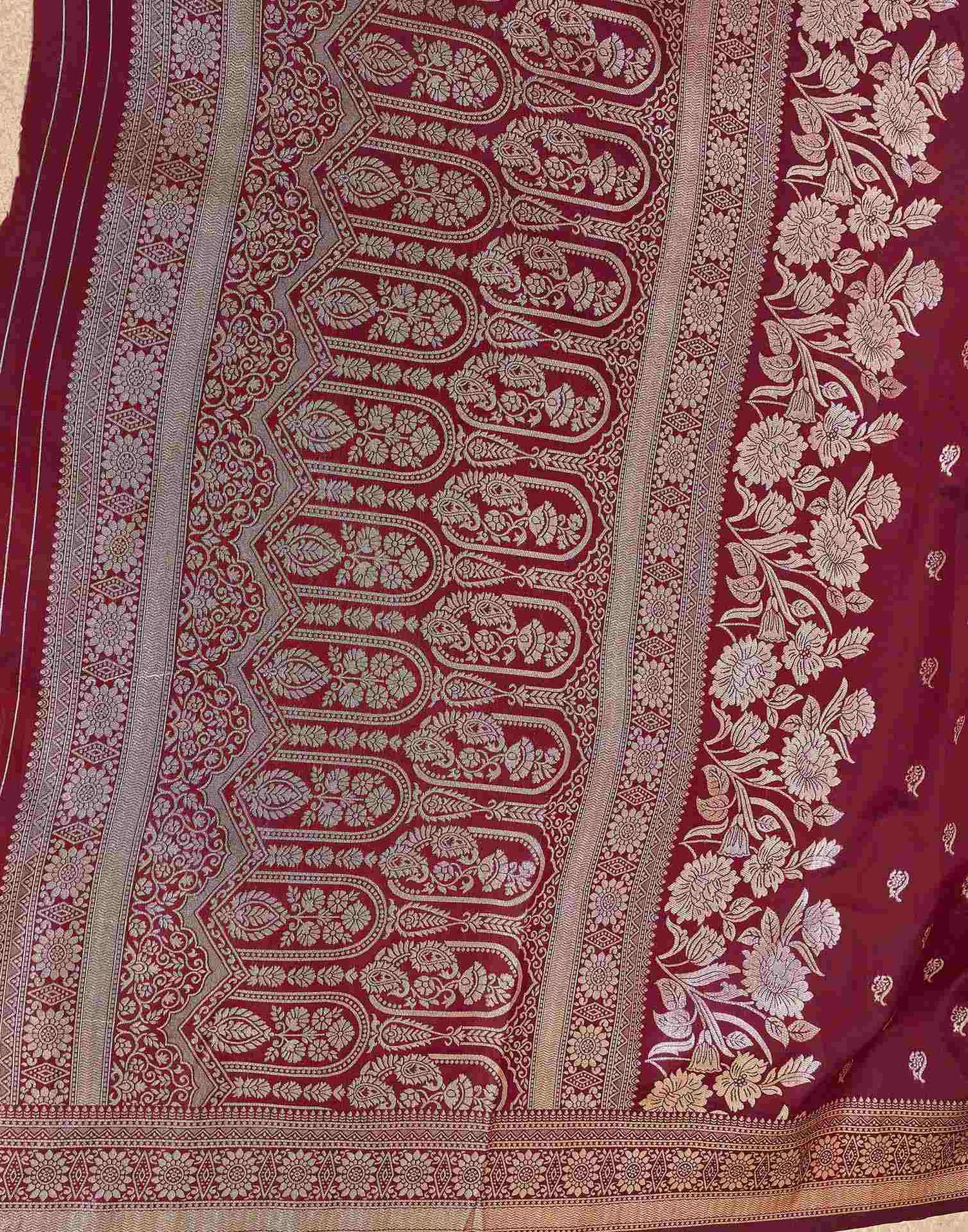 Maroon Silk Woven Saree