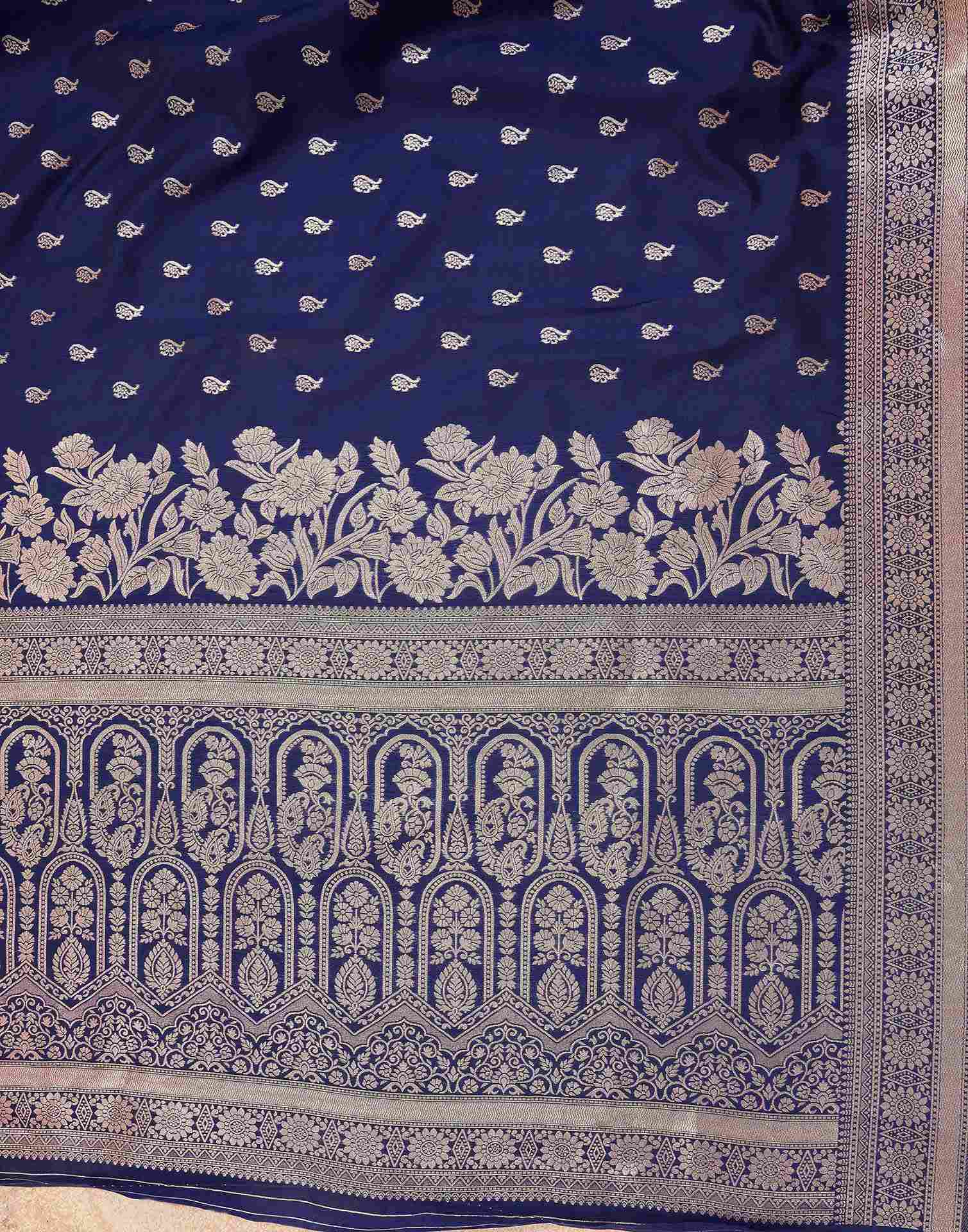 Navy Blue Silk Woven Saree