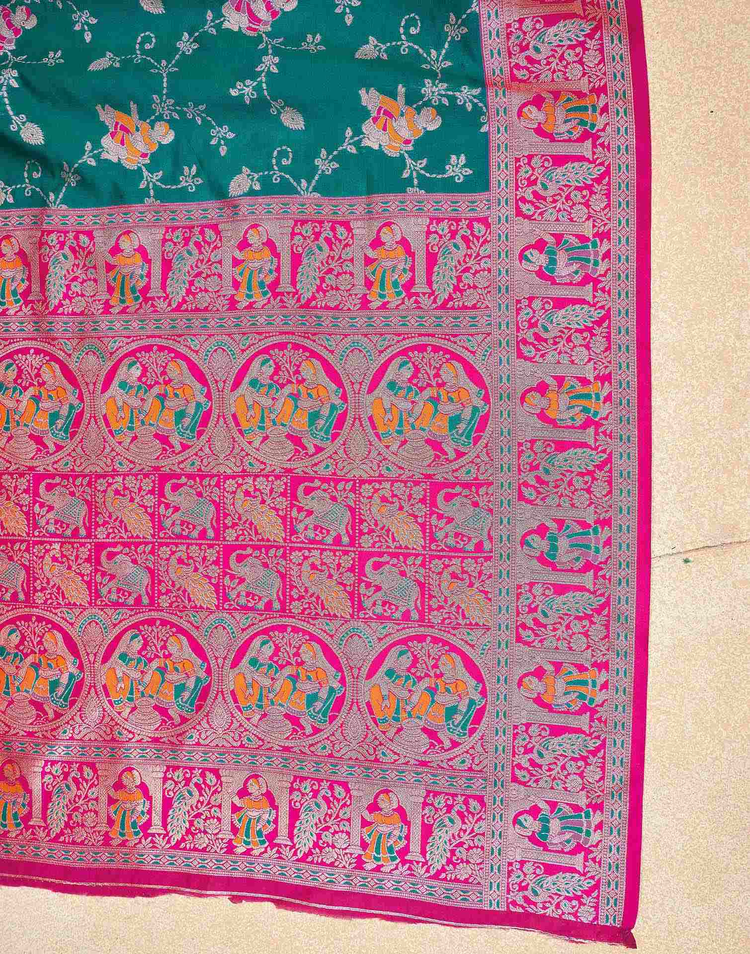 Teal Green Silk Woven Saree