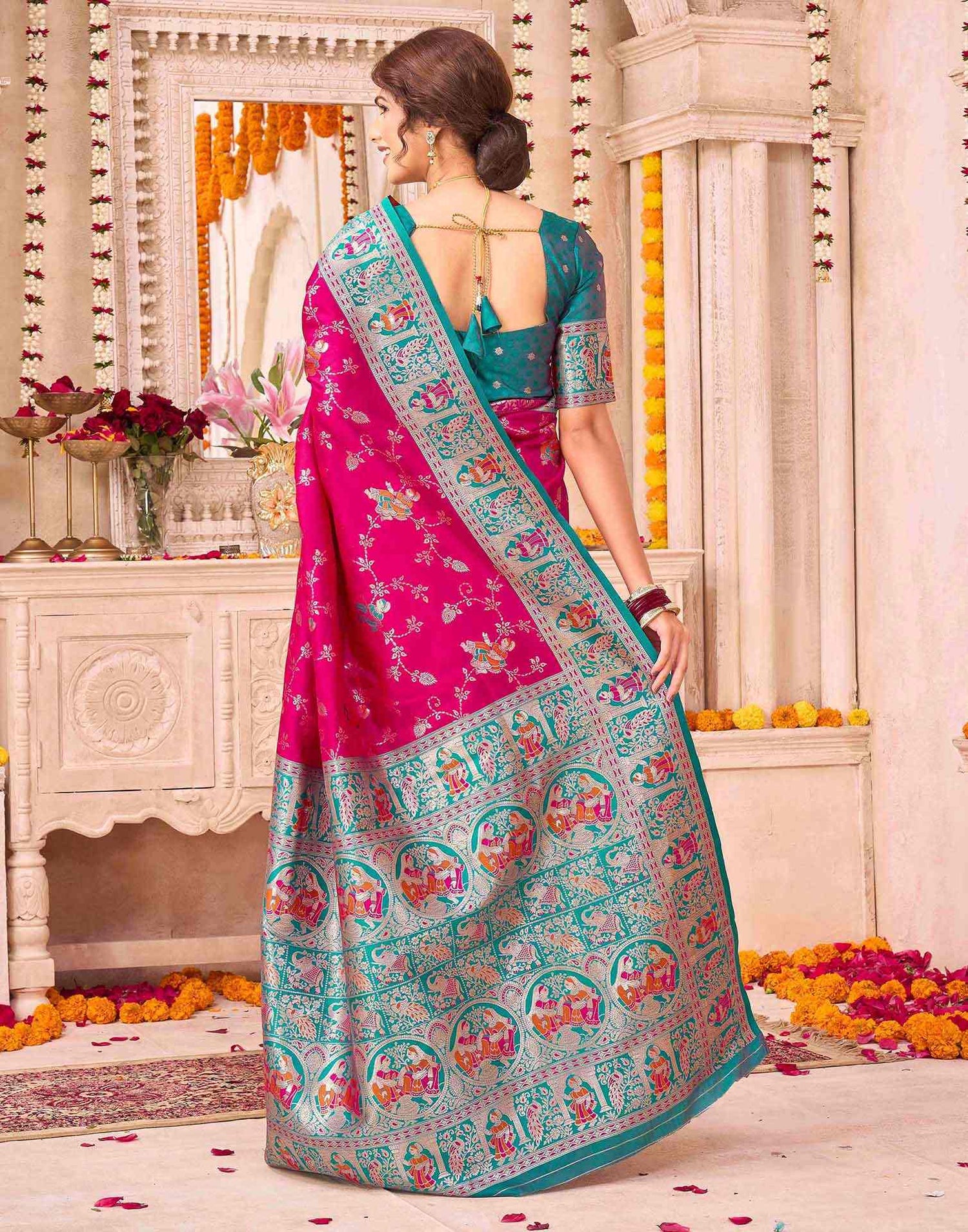 Dark Pink Silk Woven Saree