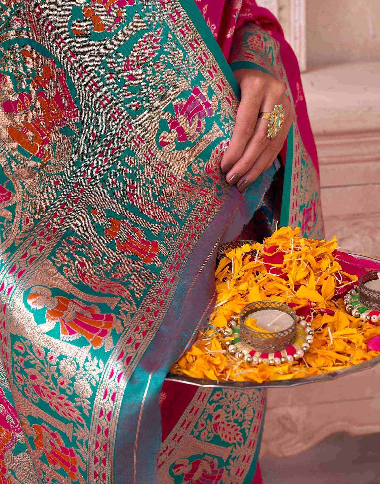 Dark Pink Silk Woven Saree