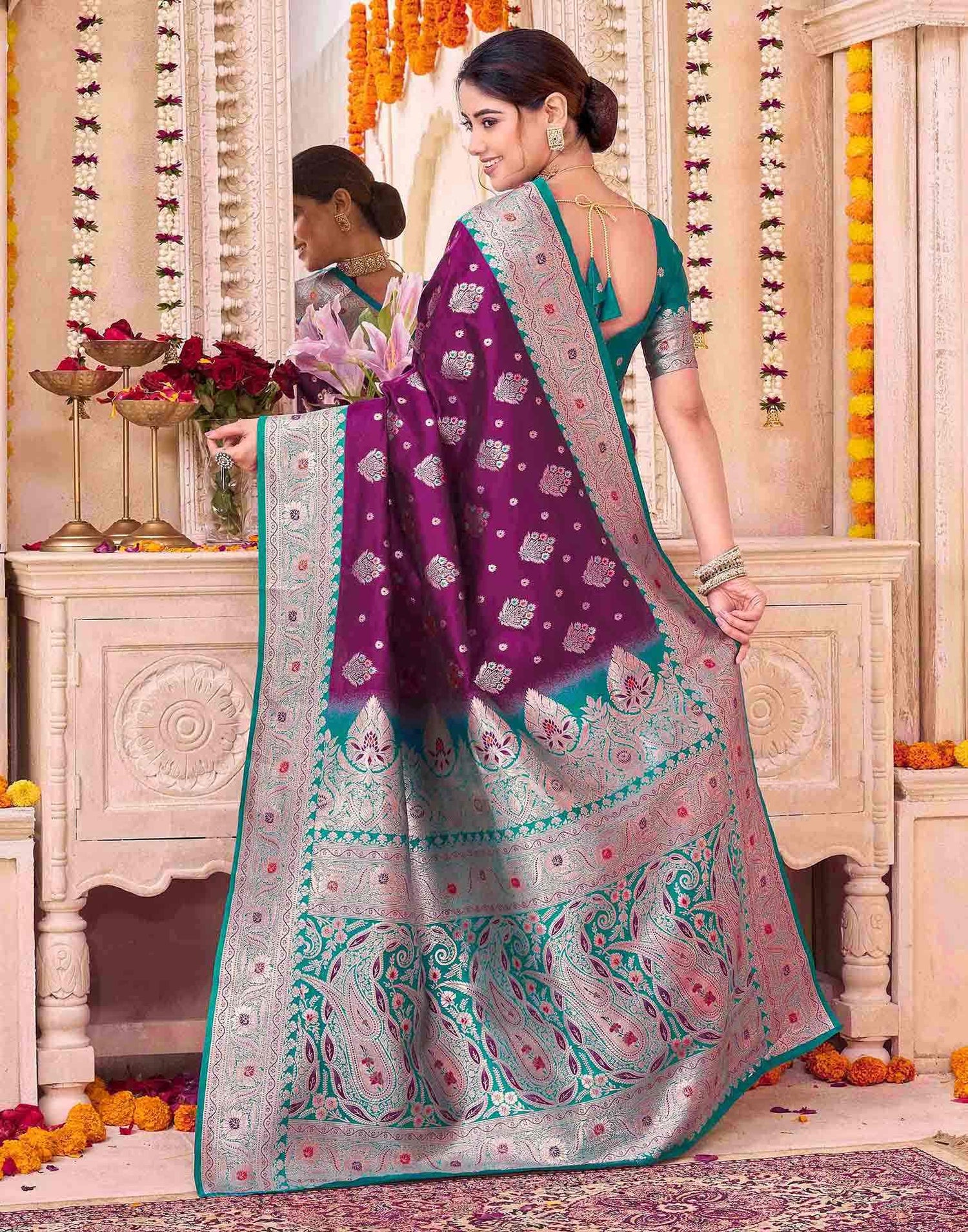 Wine Silk Woven Saree