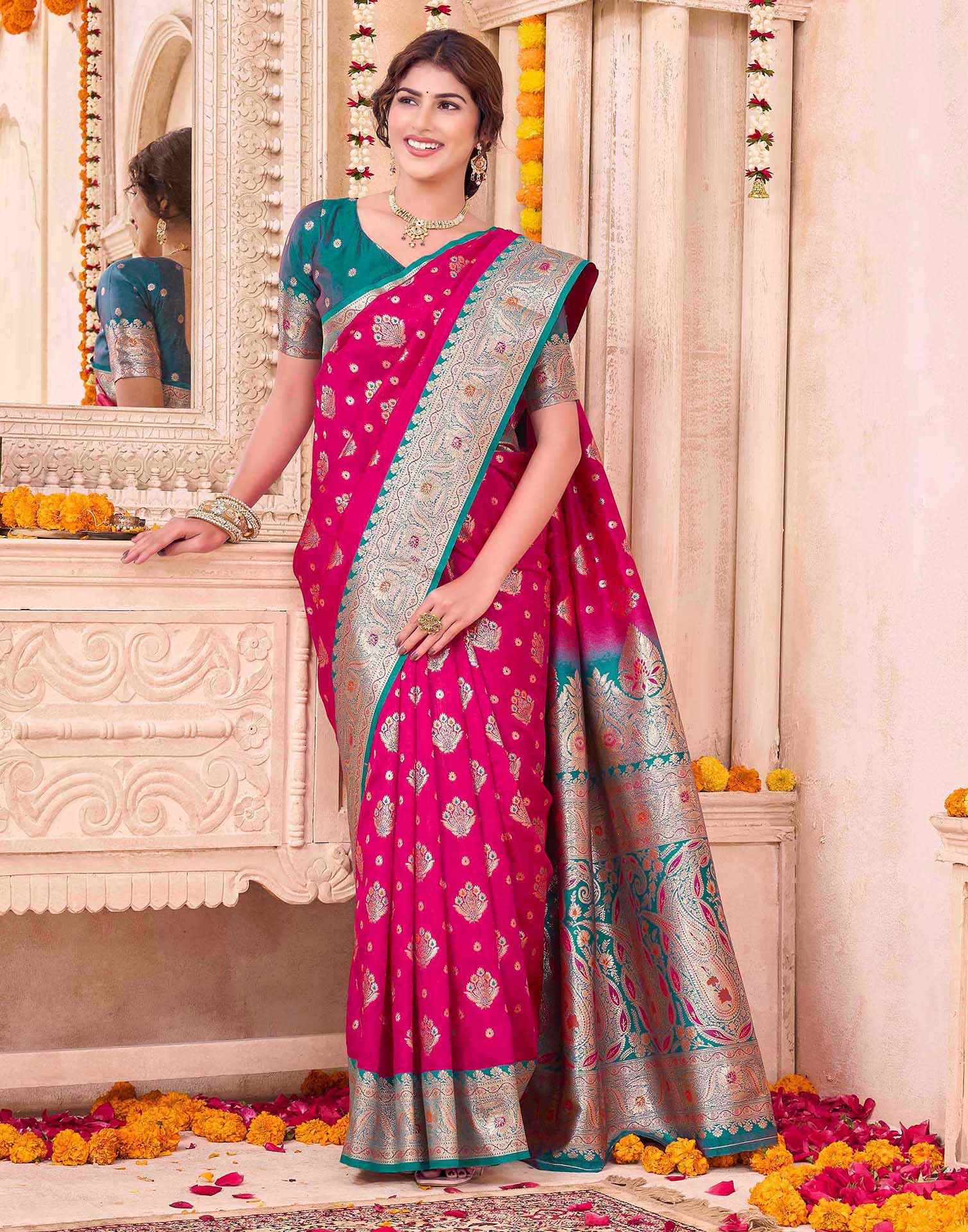 Rani Pink Silk Woven Saree