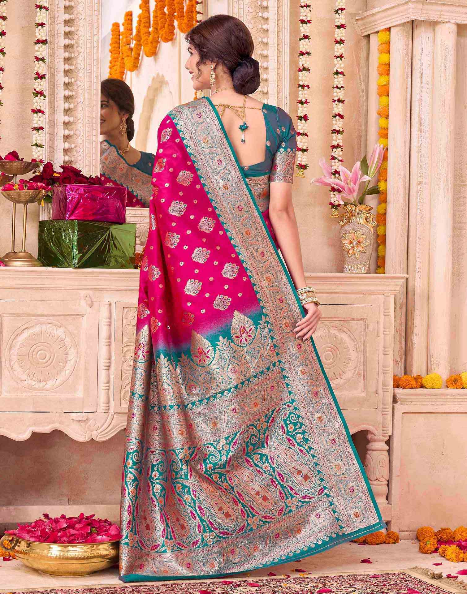 Rani Pink Silk Woven Saree