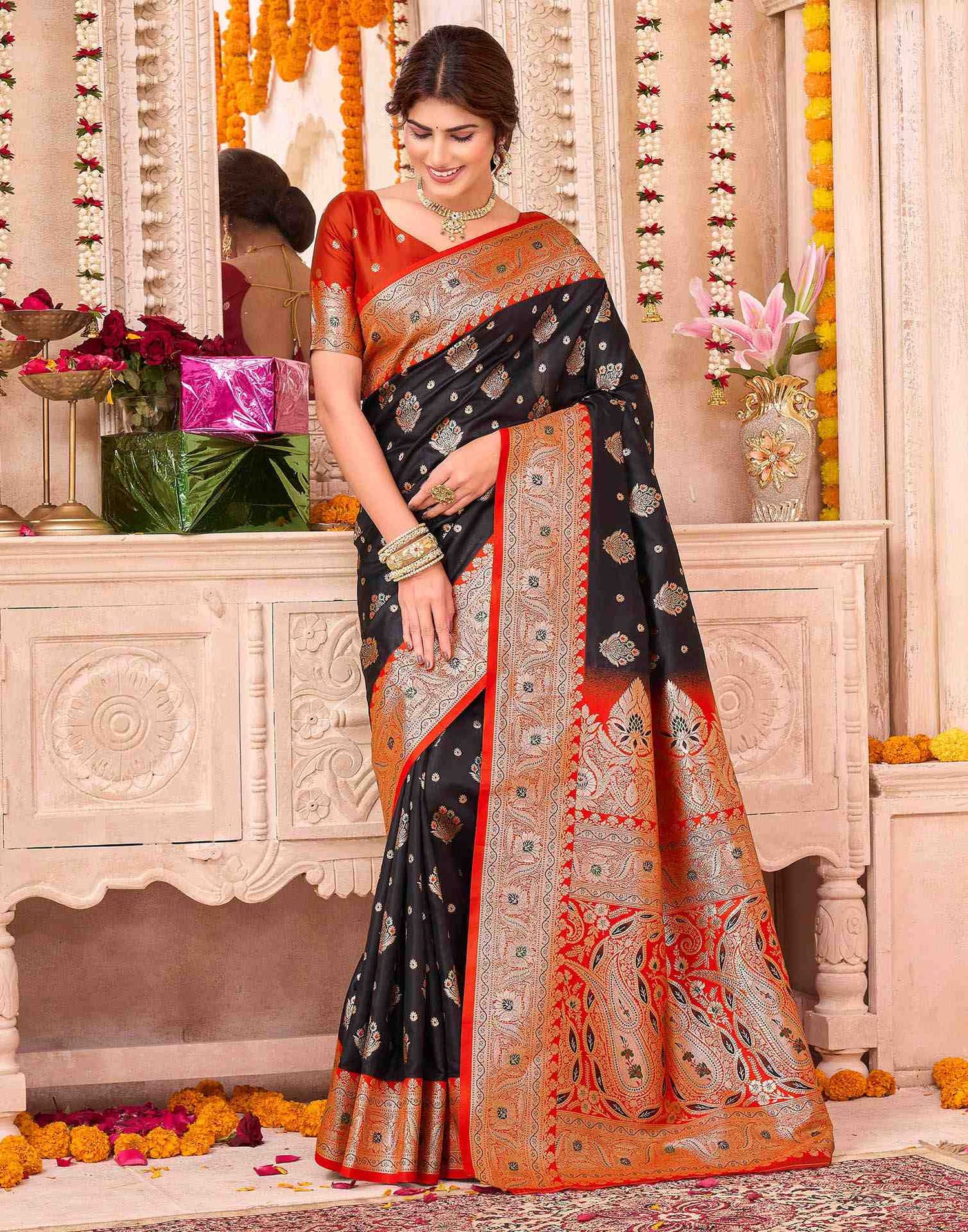Black Silk Woven Saree