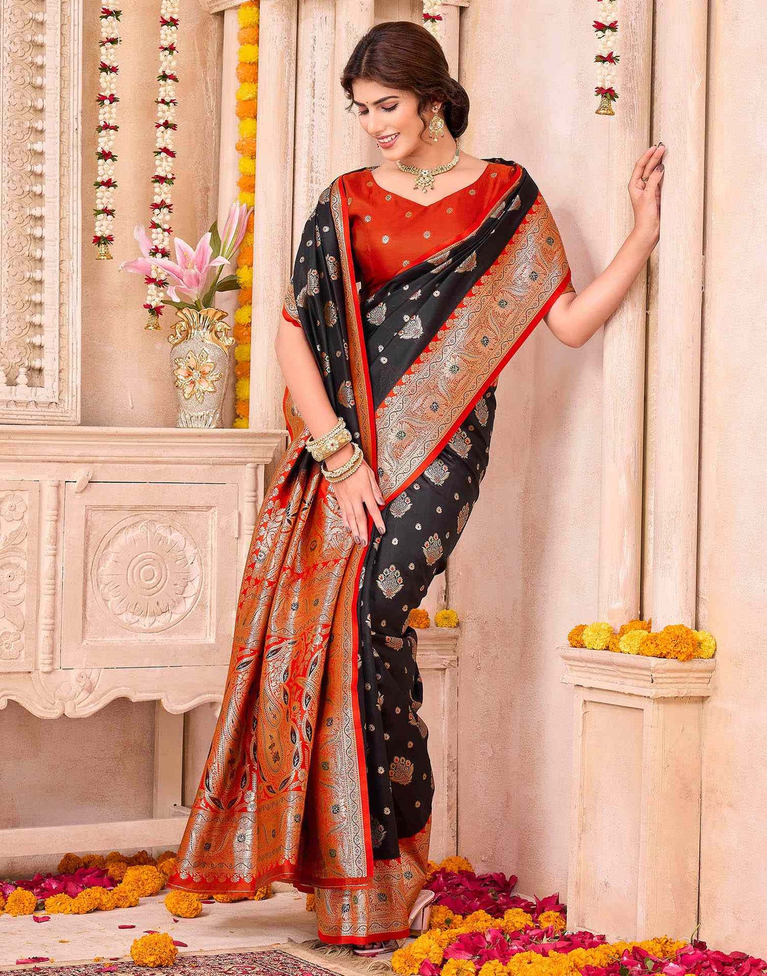 Black Silk Woven Saree