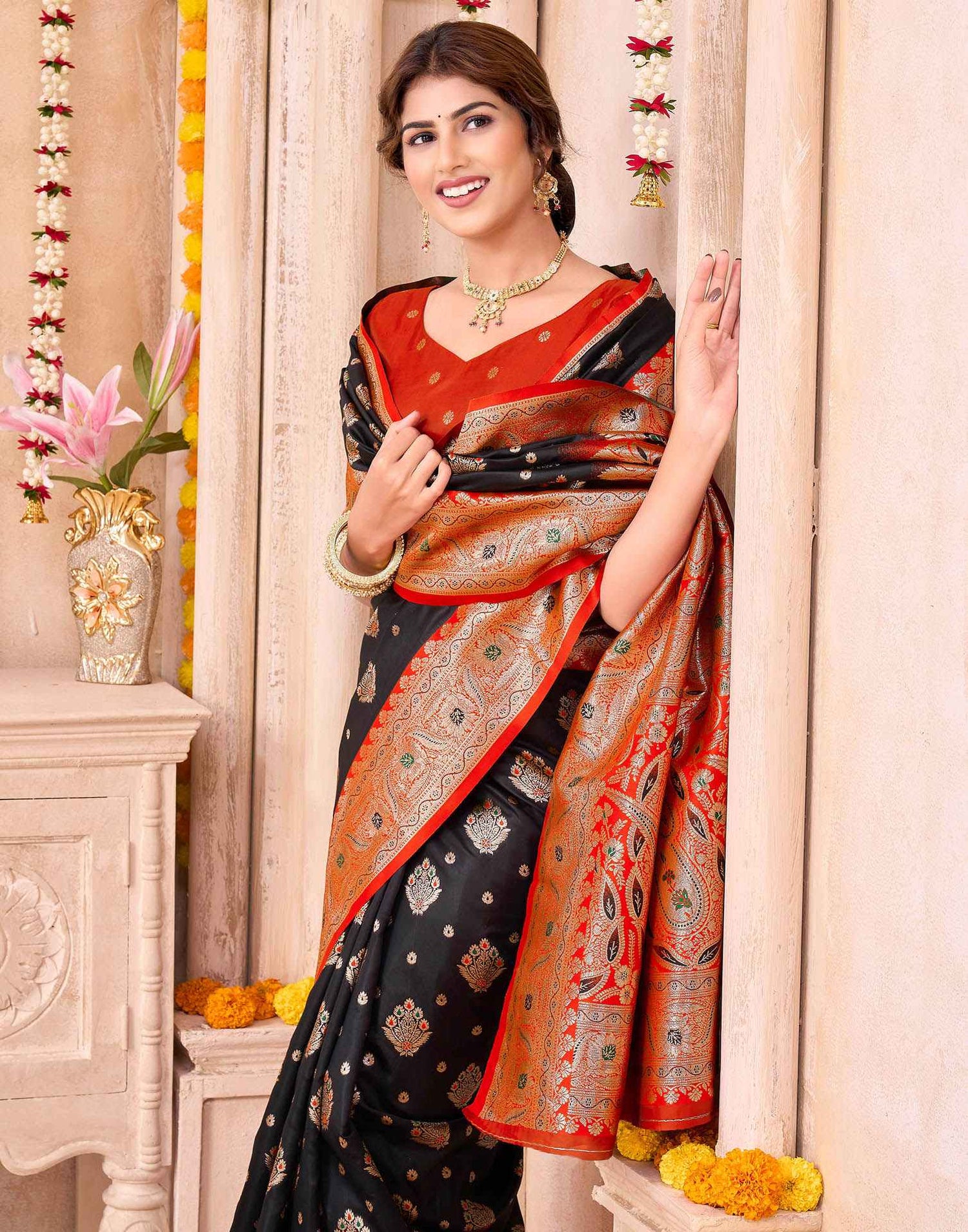 Black Silk Woven Saree