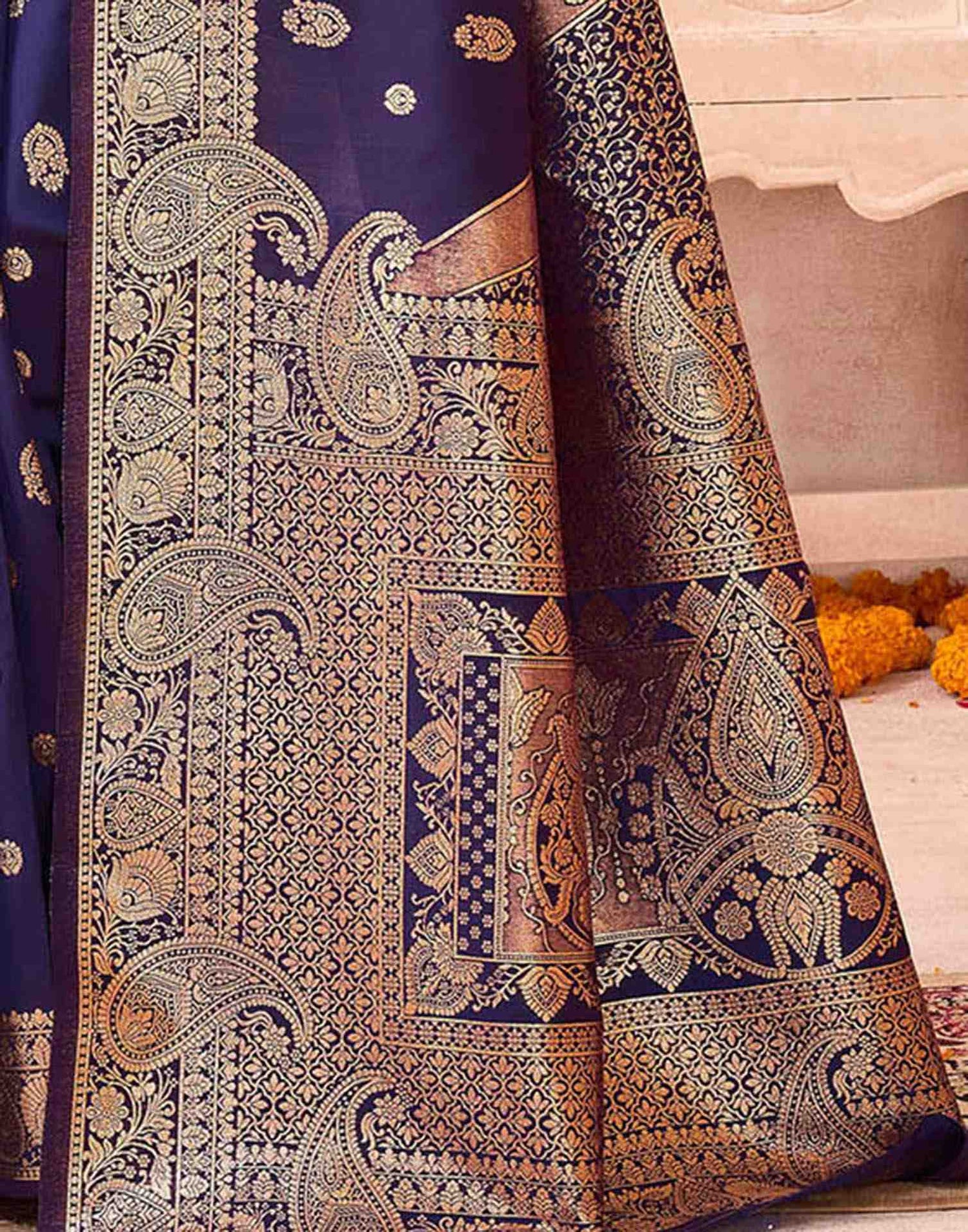 Navy Blue Silk Woven Saree