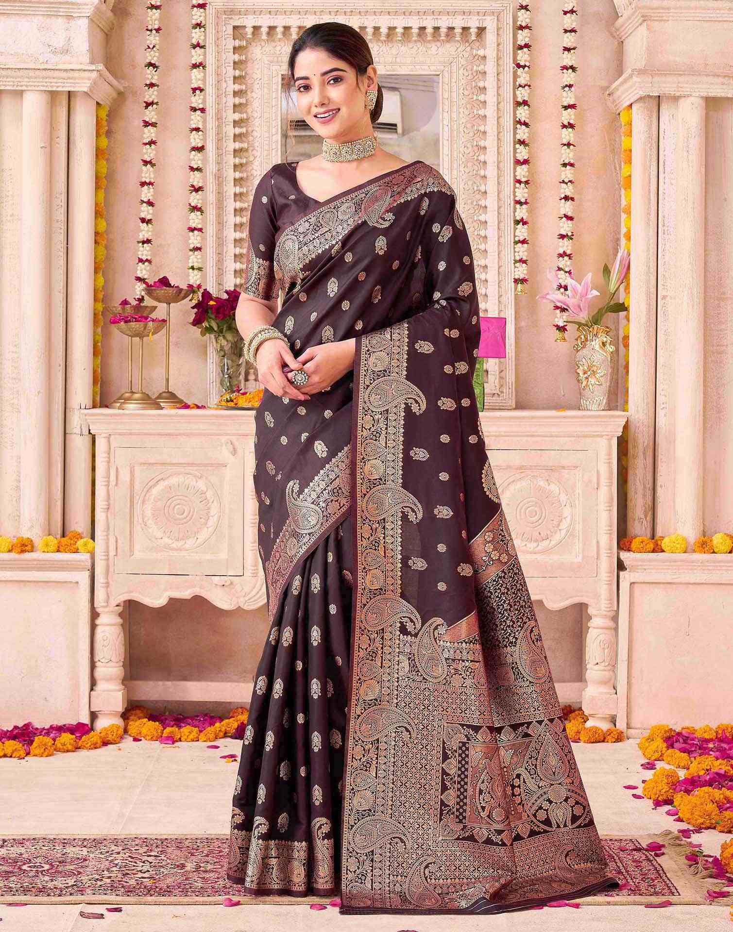 Coffee Brown Silk Woven Saree
