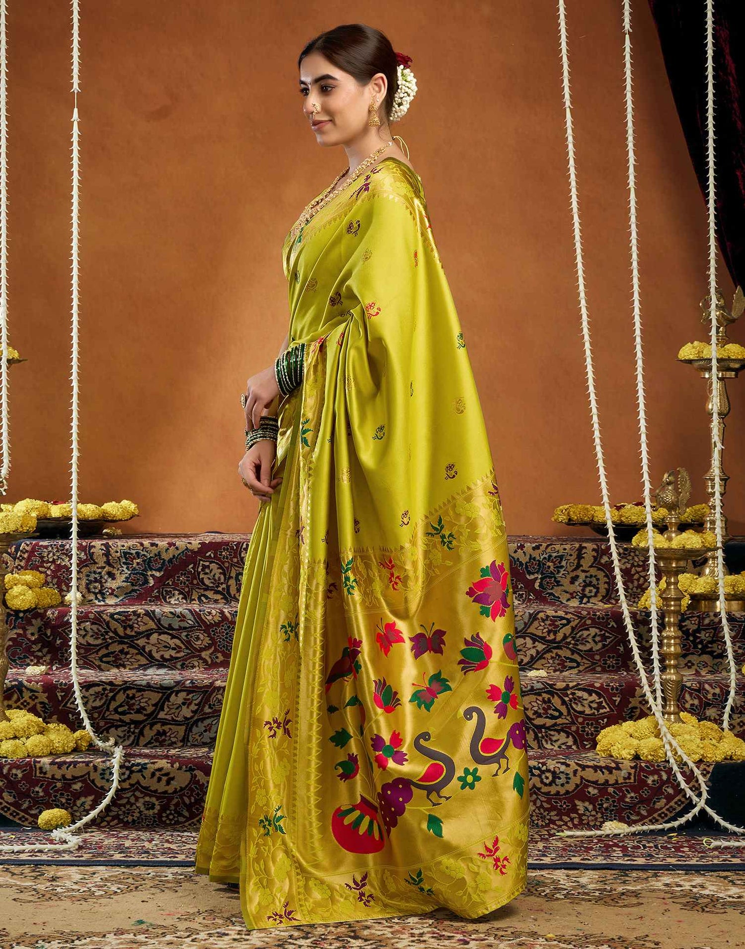 Lime Yellow Silk Woven Paithani Saree
