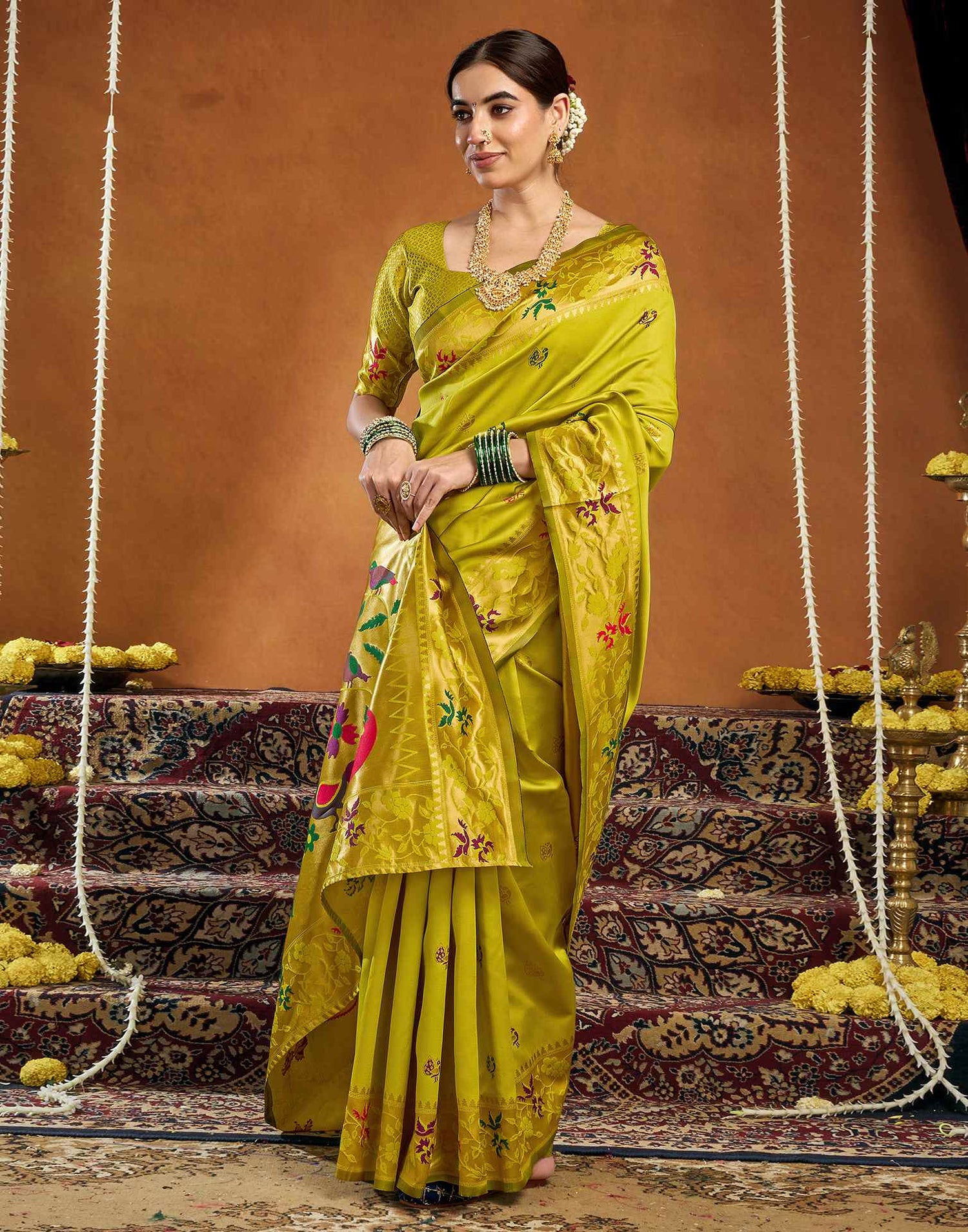 Lime Yellow Silk Woven Paithani Saree