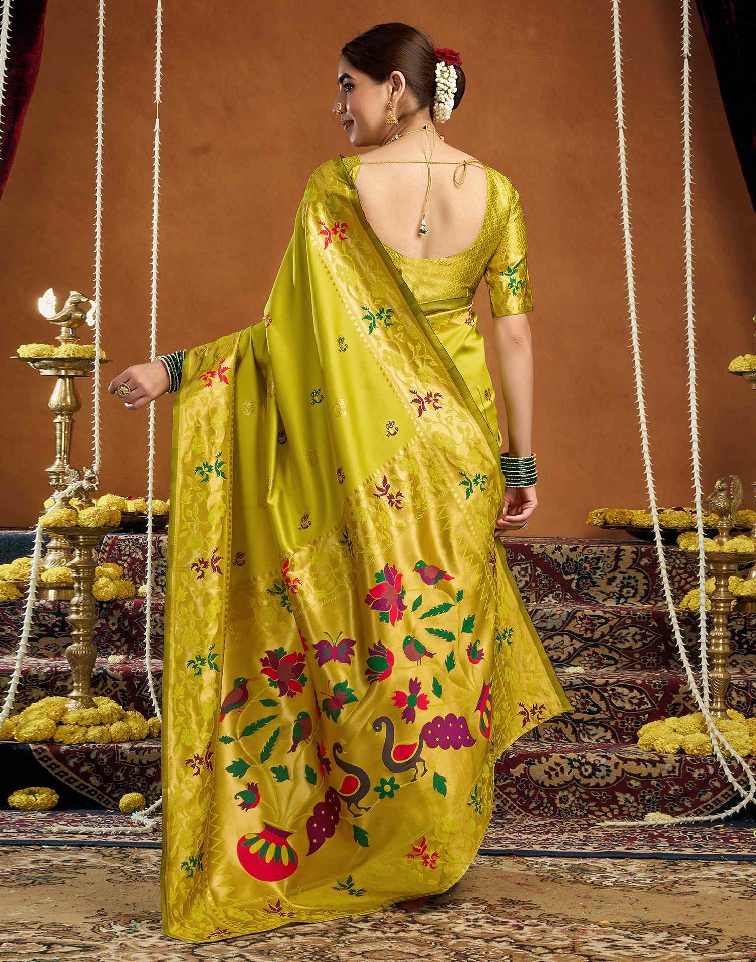 Lime Yellow Silk Woven Paithani Saree