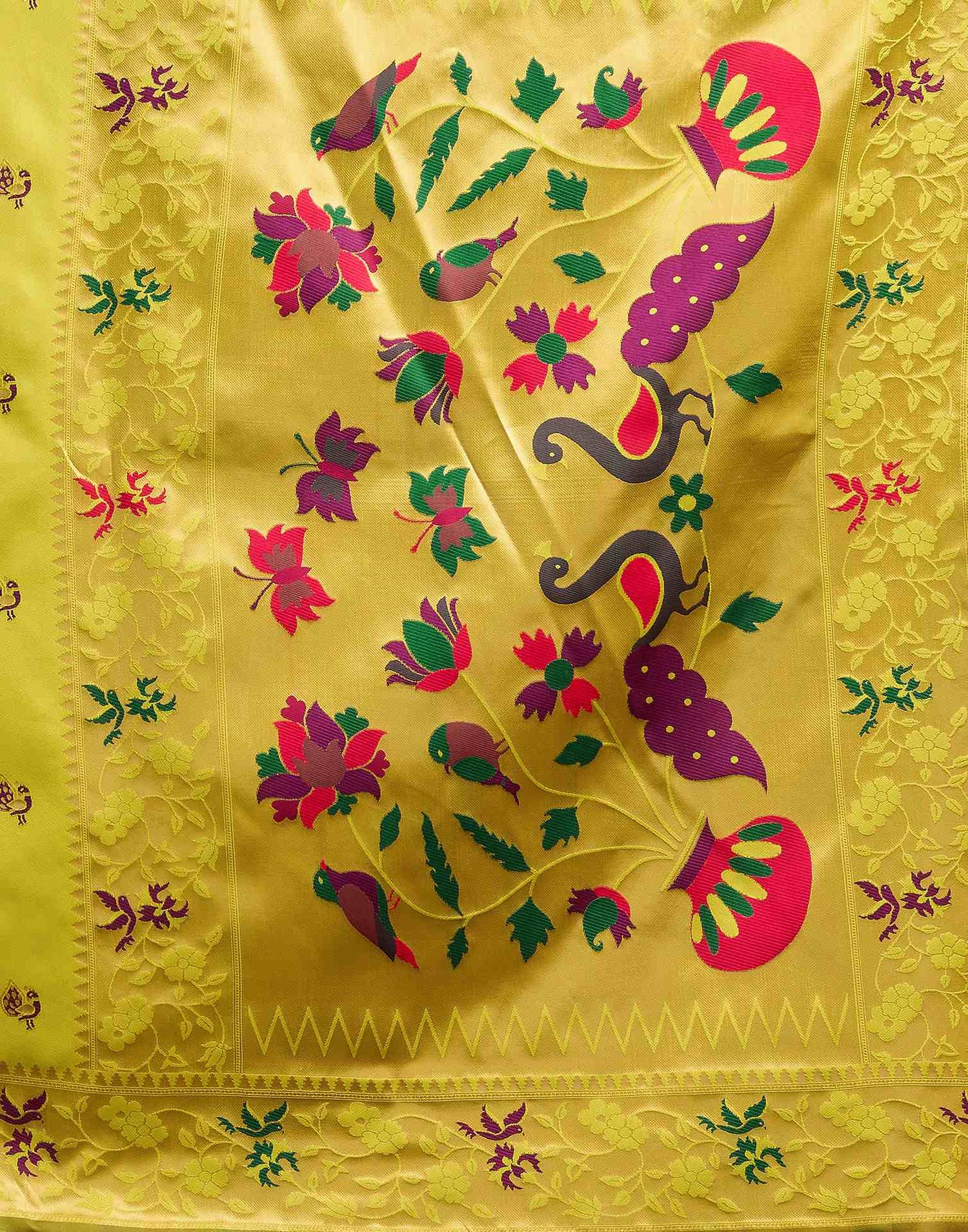 Lime Yellow Silk Woven Paithani Saree