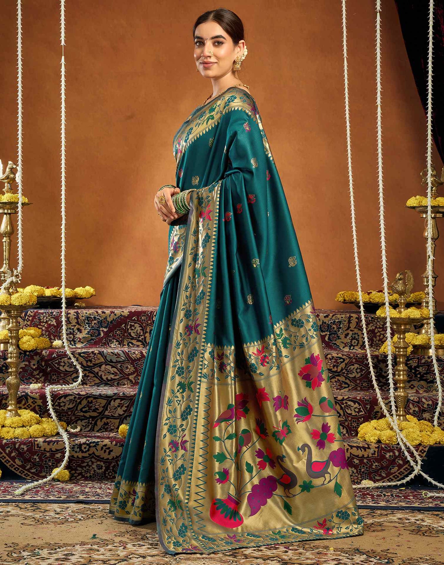 Rama Blue Silk Woven Paithani Saree