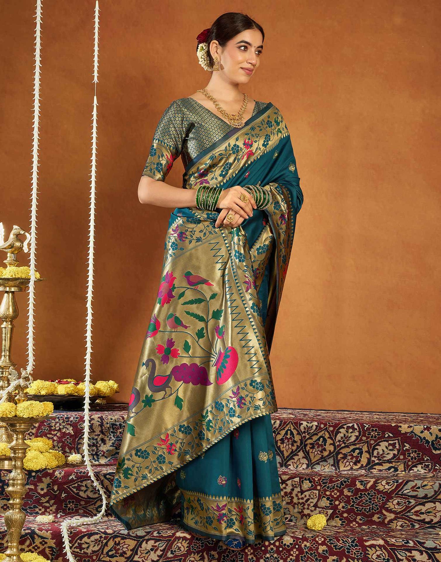 Rama Blue Silk Woven Paithani Saree