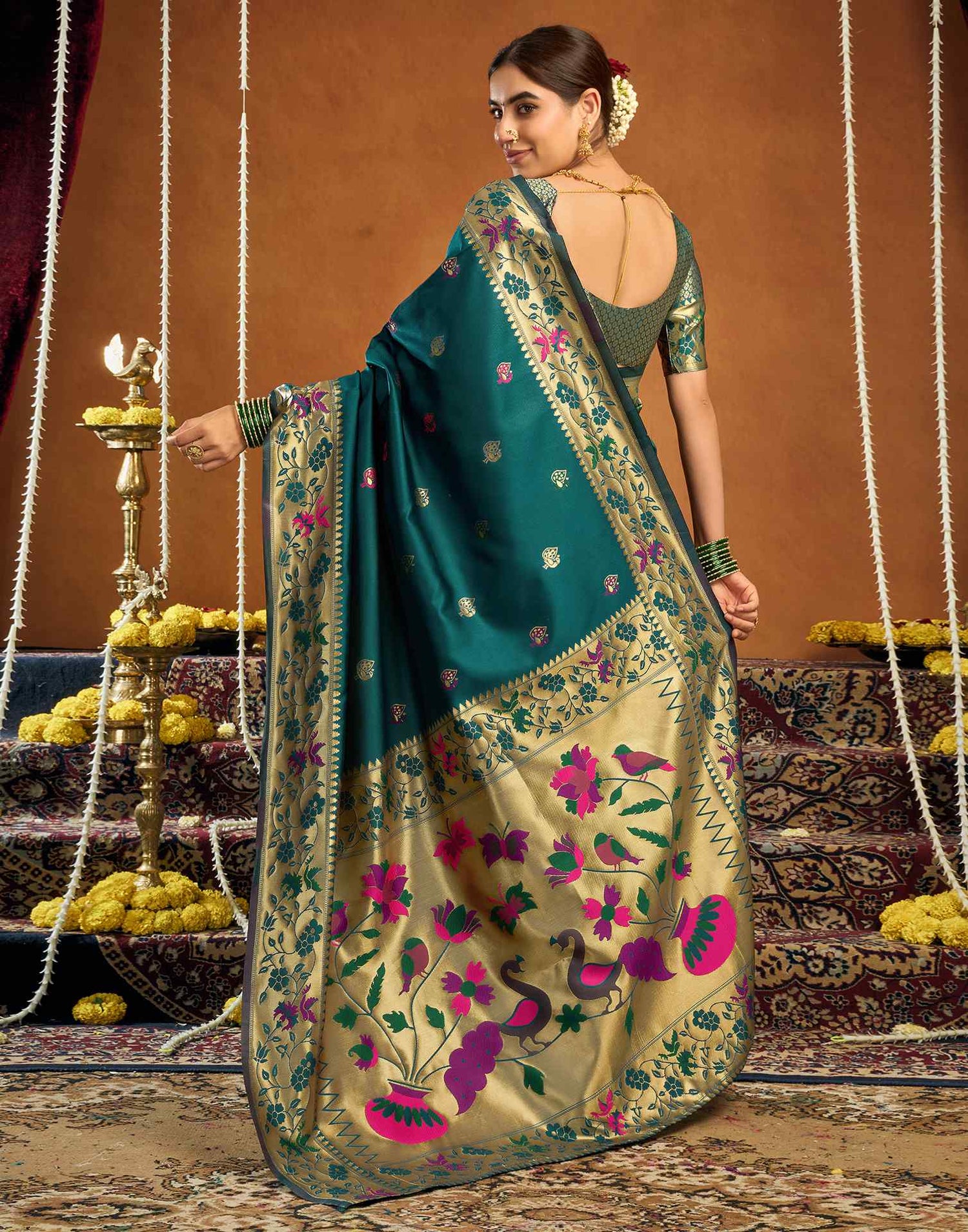 Rama Blue Silk Woven Paithani Saree