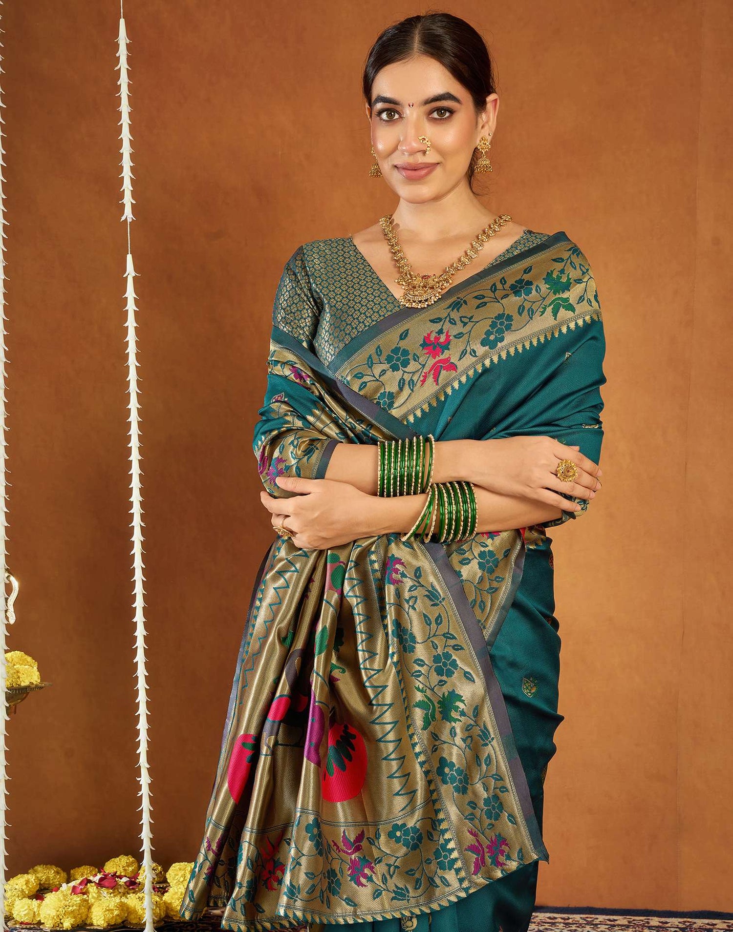 Rama Blue Silk Woven Paithani Saree