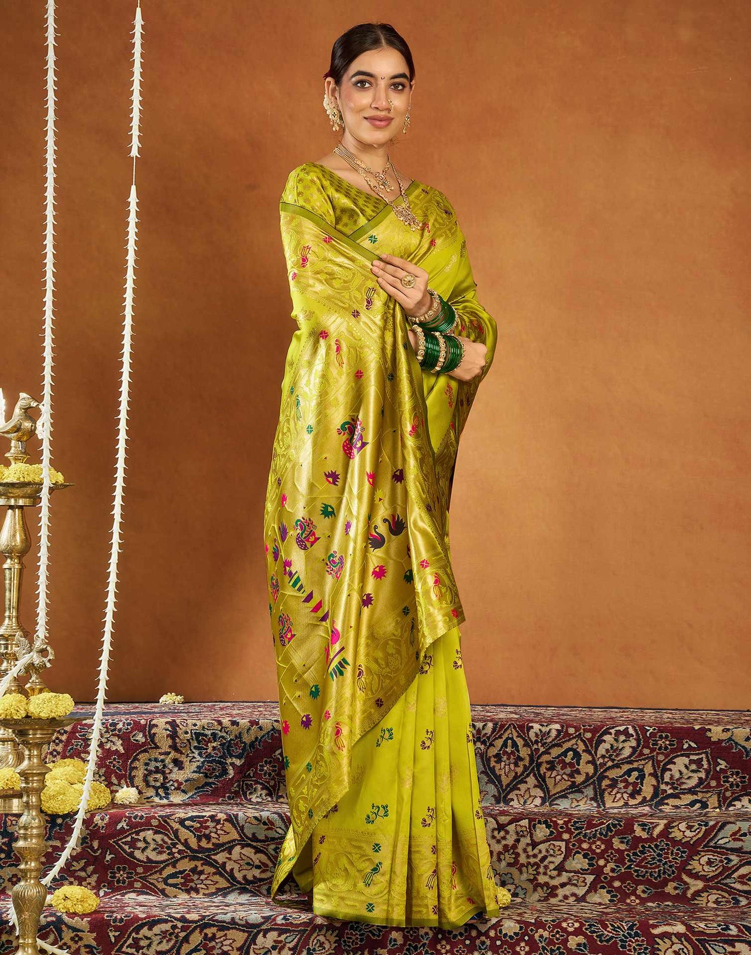 Lime Green Silk Woven Paithani Saree