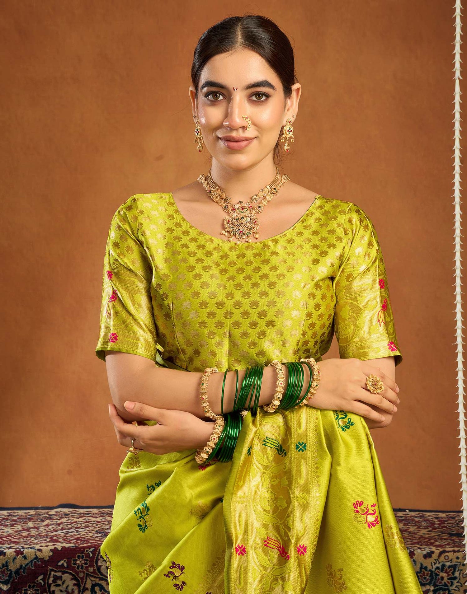 Lime Green Silk Woven Paithani Saree