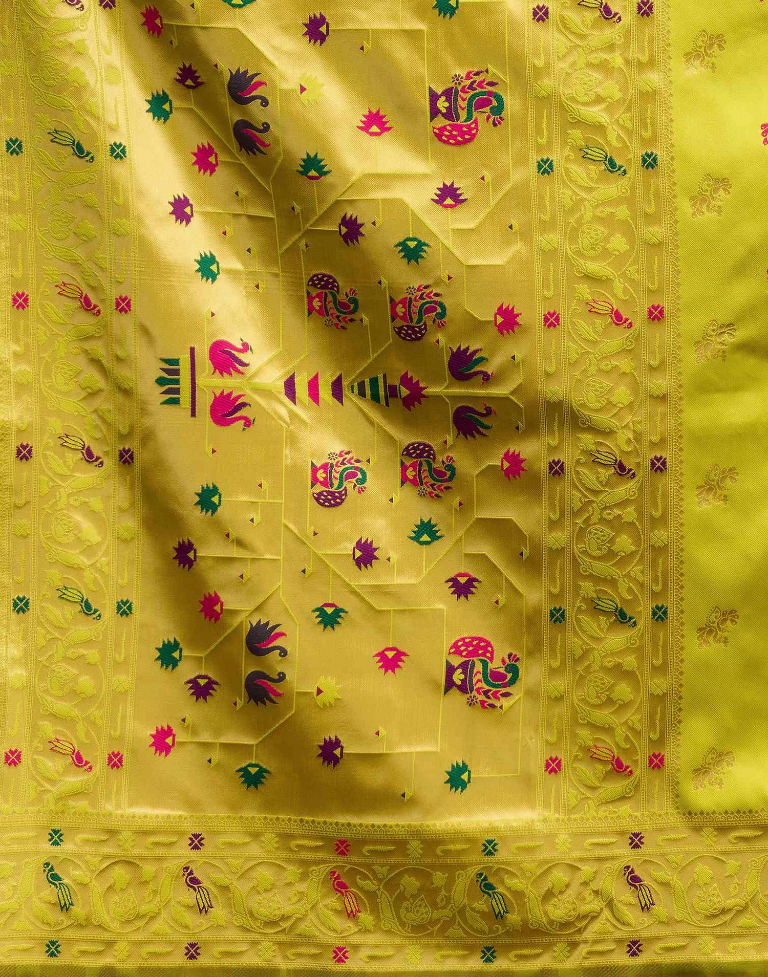 Lime Green Silk Woven Paithani Saree