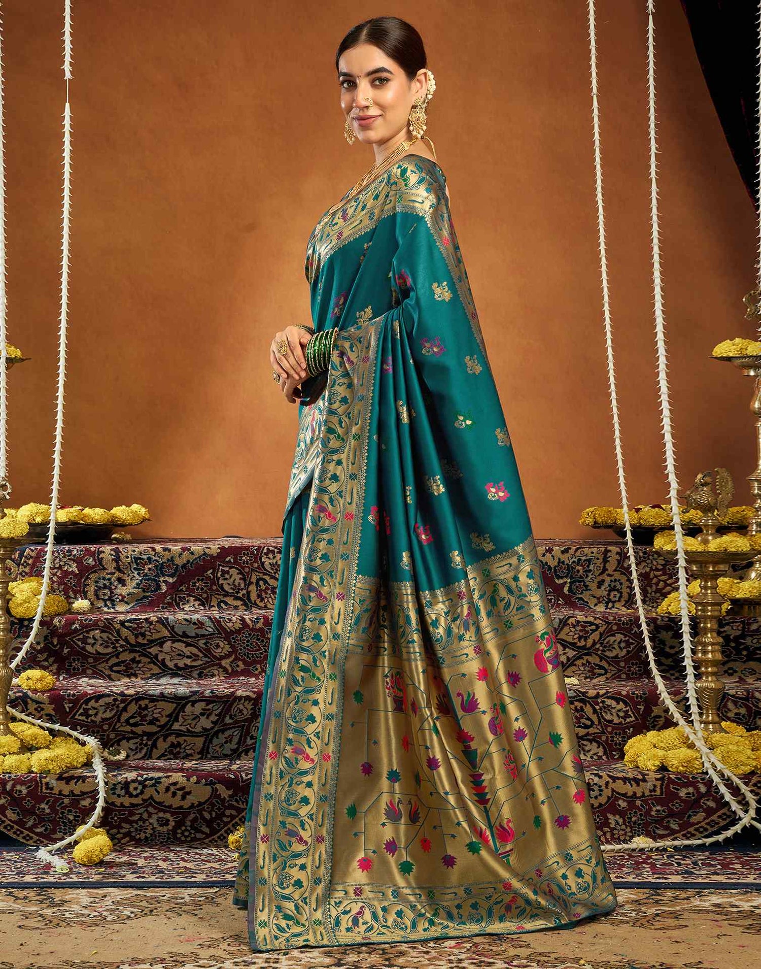 Rama Blue Silk Woven Paithani Saree