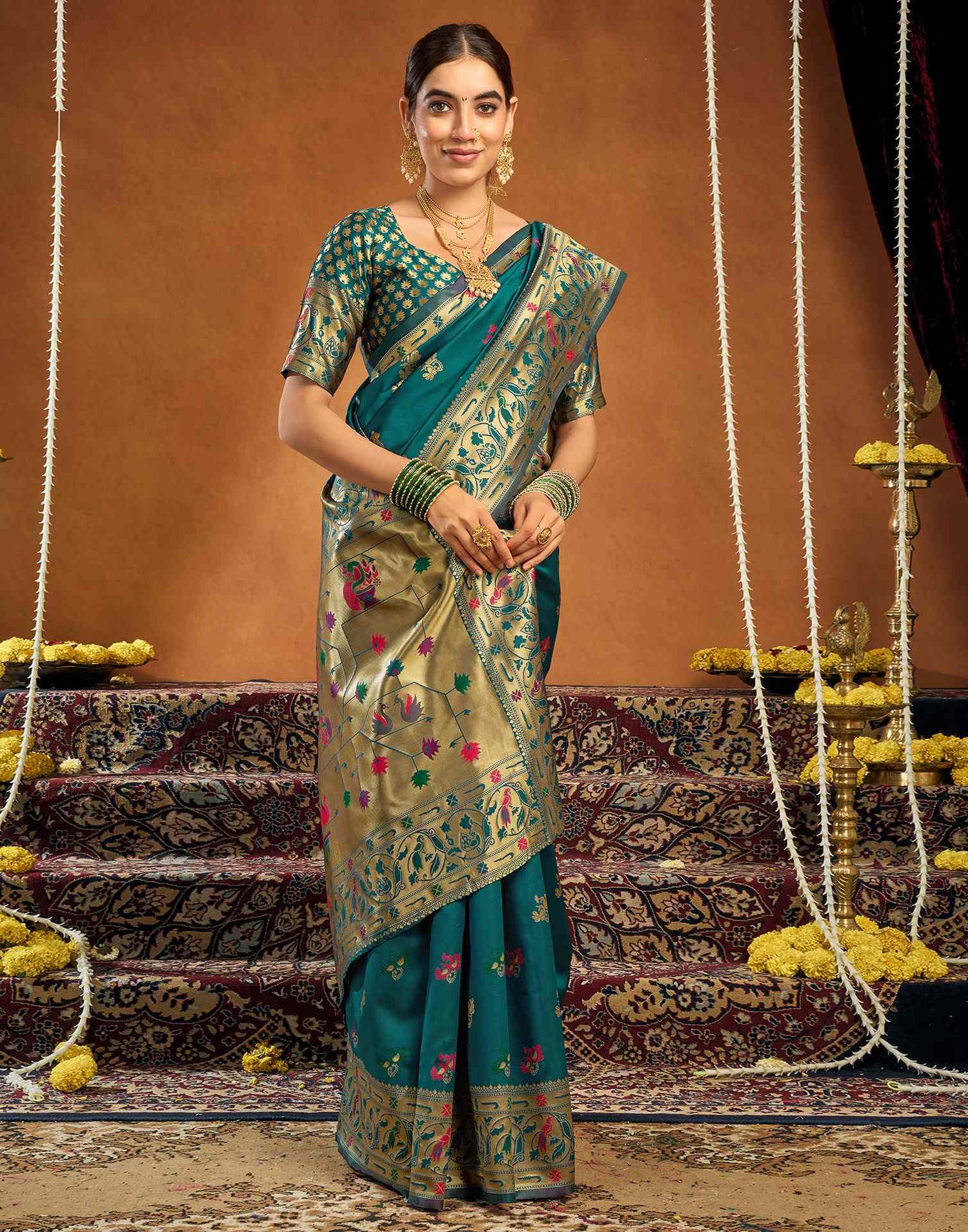 Rama Blue Silk Woven Paithani Saree