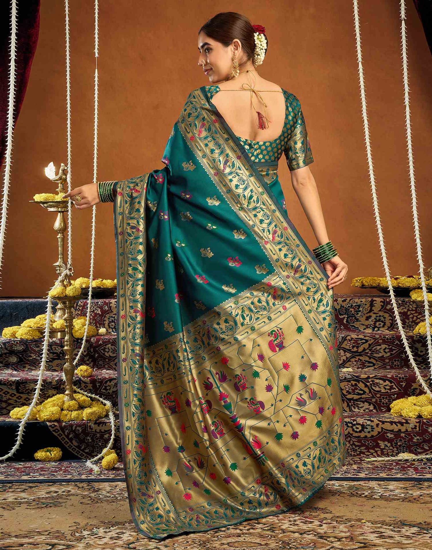 Rama Blue Silk Woven Paithani Saree