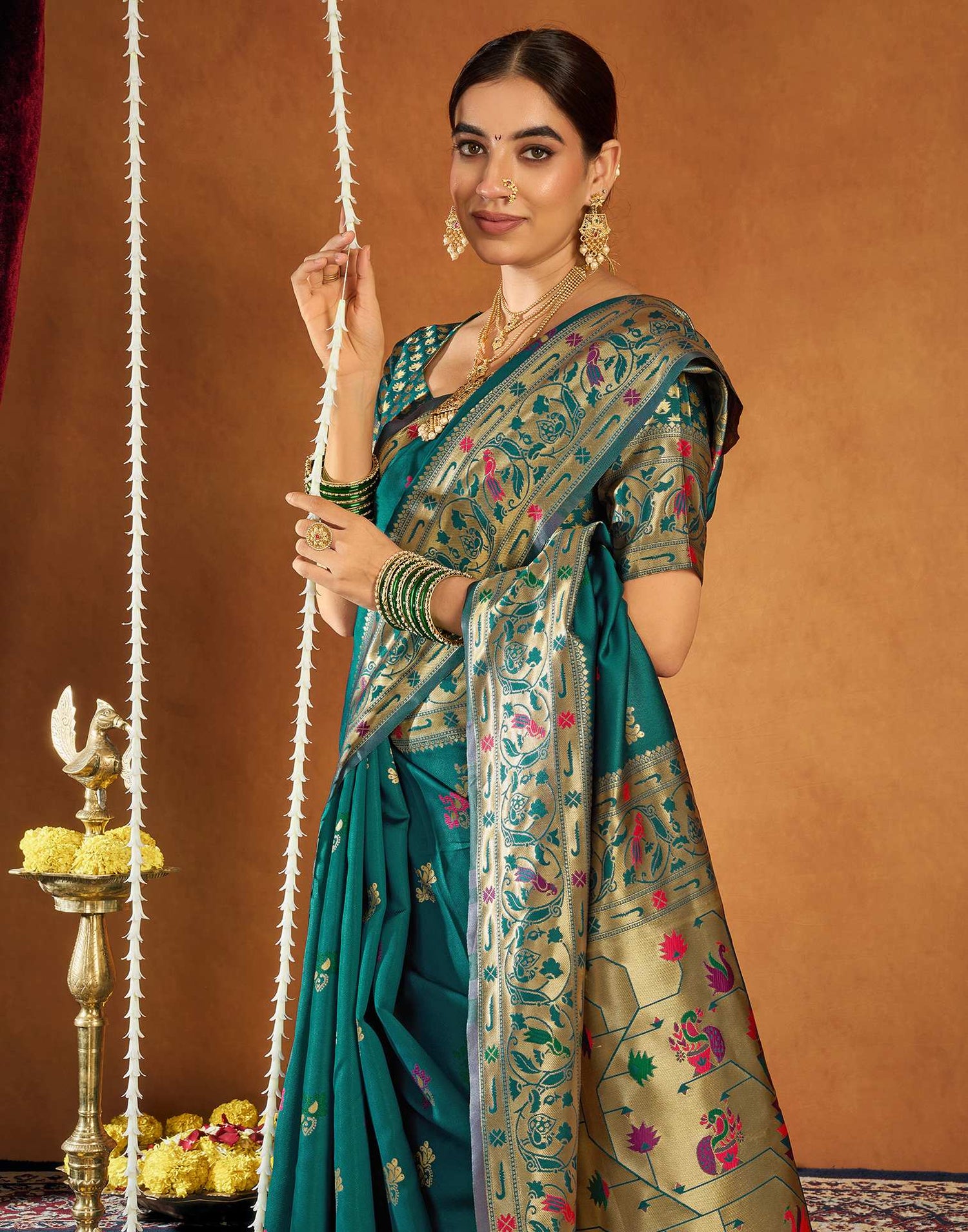 Rama Blue Silk Woven Paithani Saree