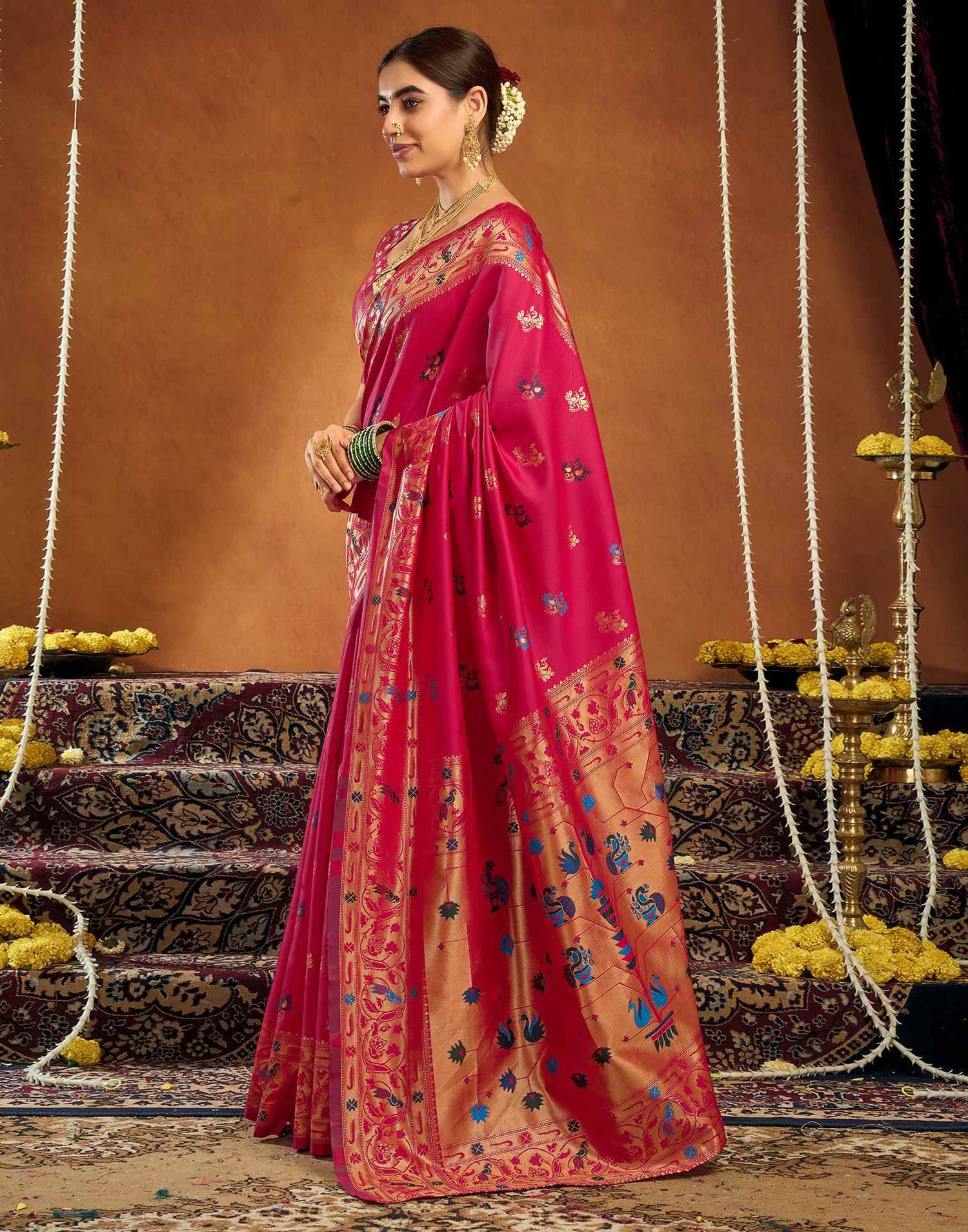 Dark Pink Silk Woven Paithani Saree