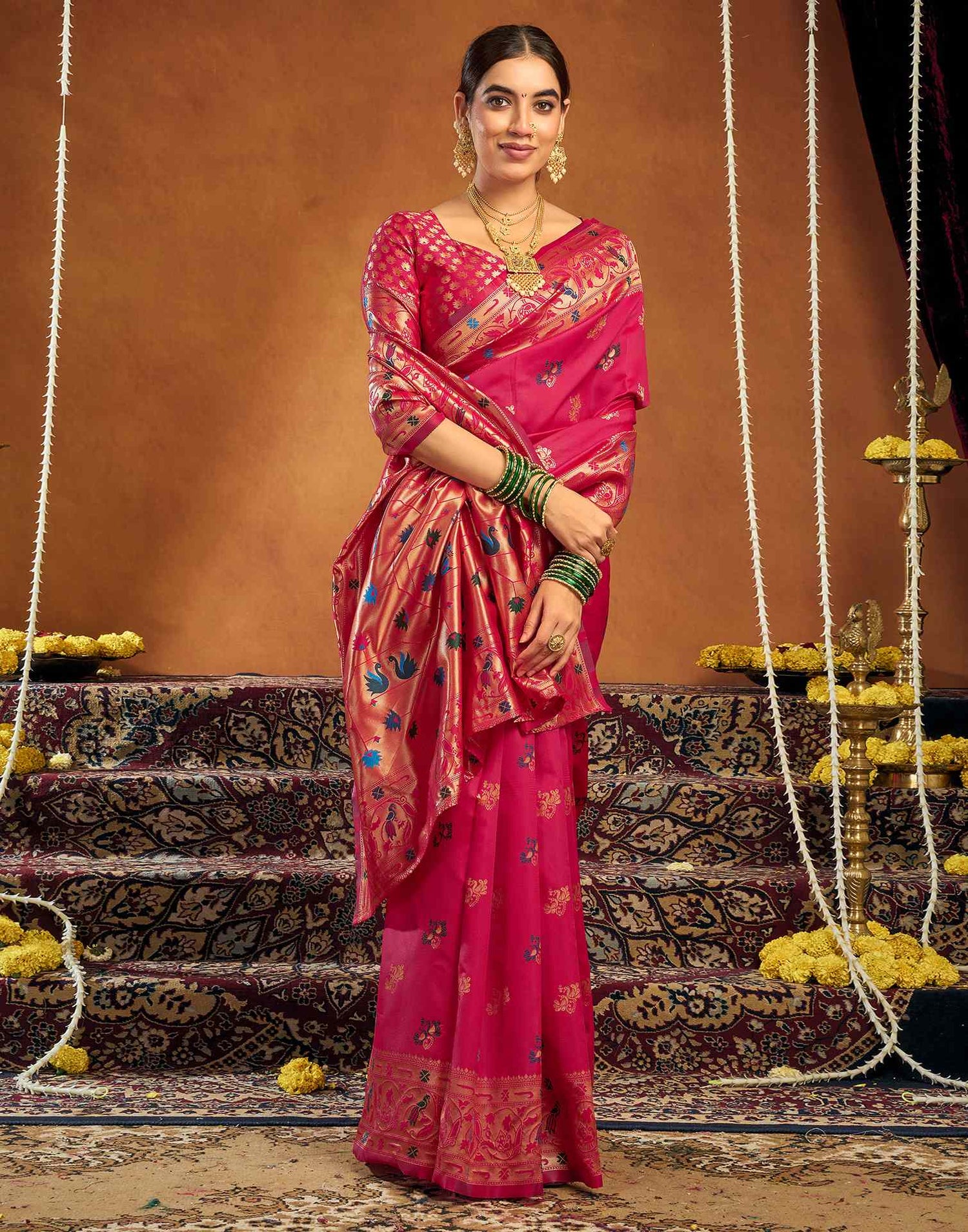 Dark Pink Silk Woven Paithani Saree