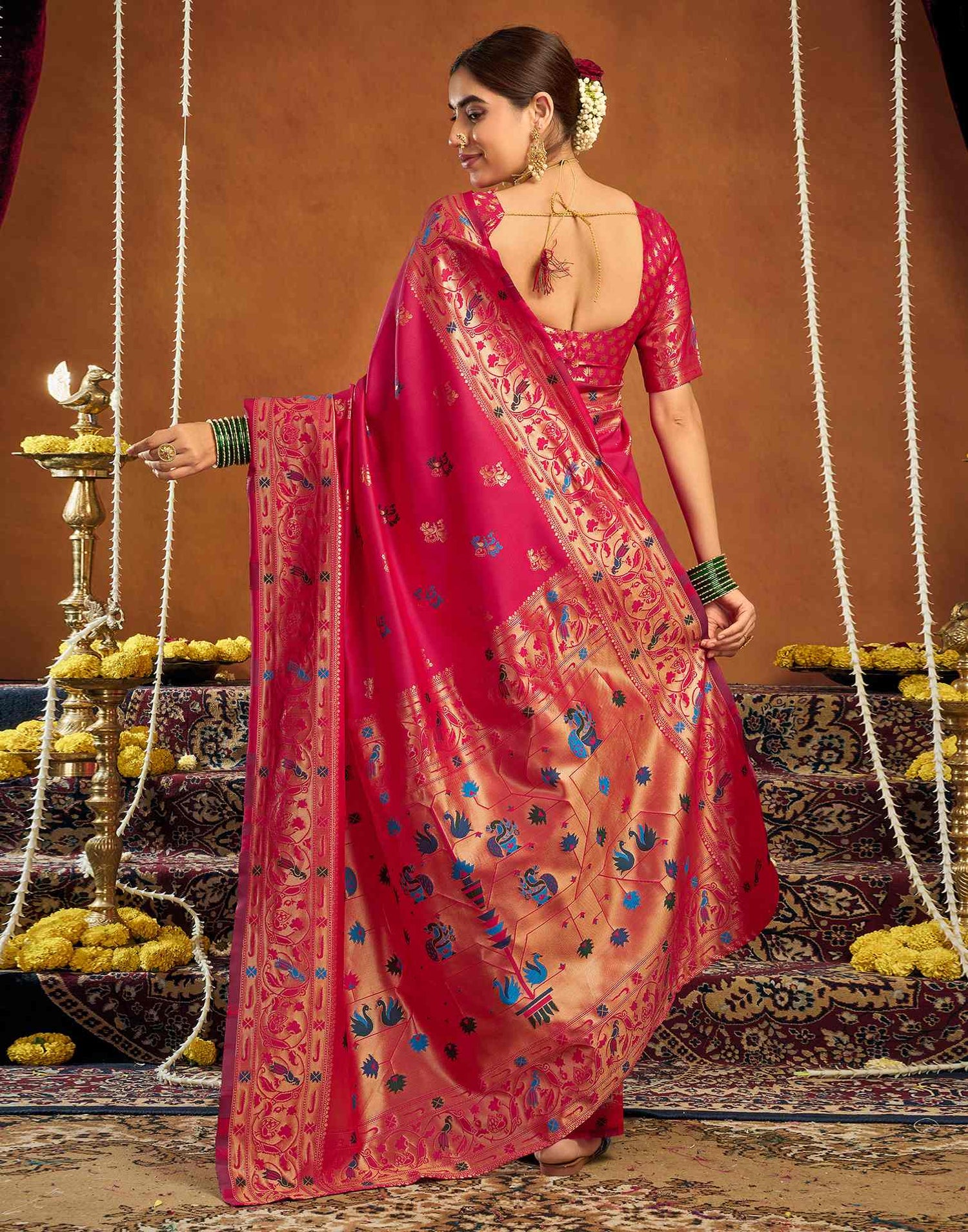 Dark Pink Silk Woven Paithani Saree