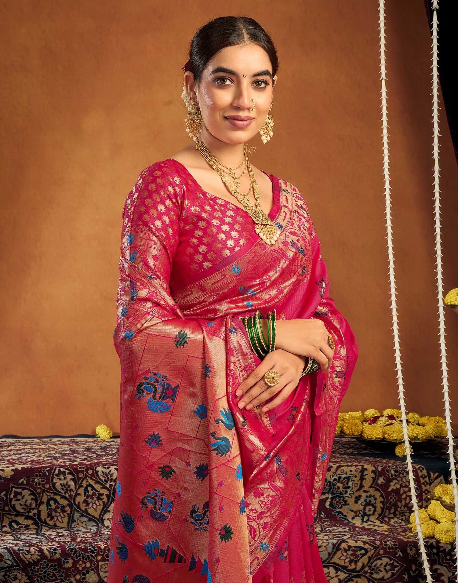 Dark Pink Silk Woven Paithani Saree