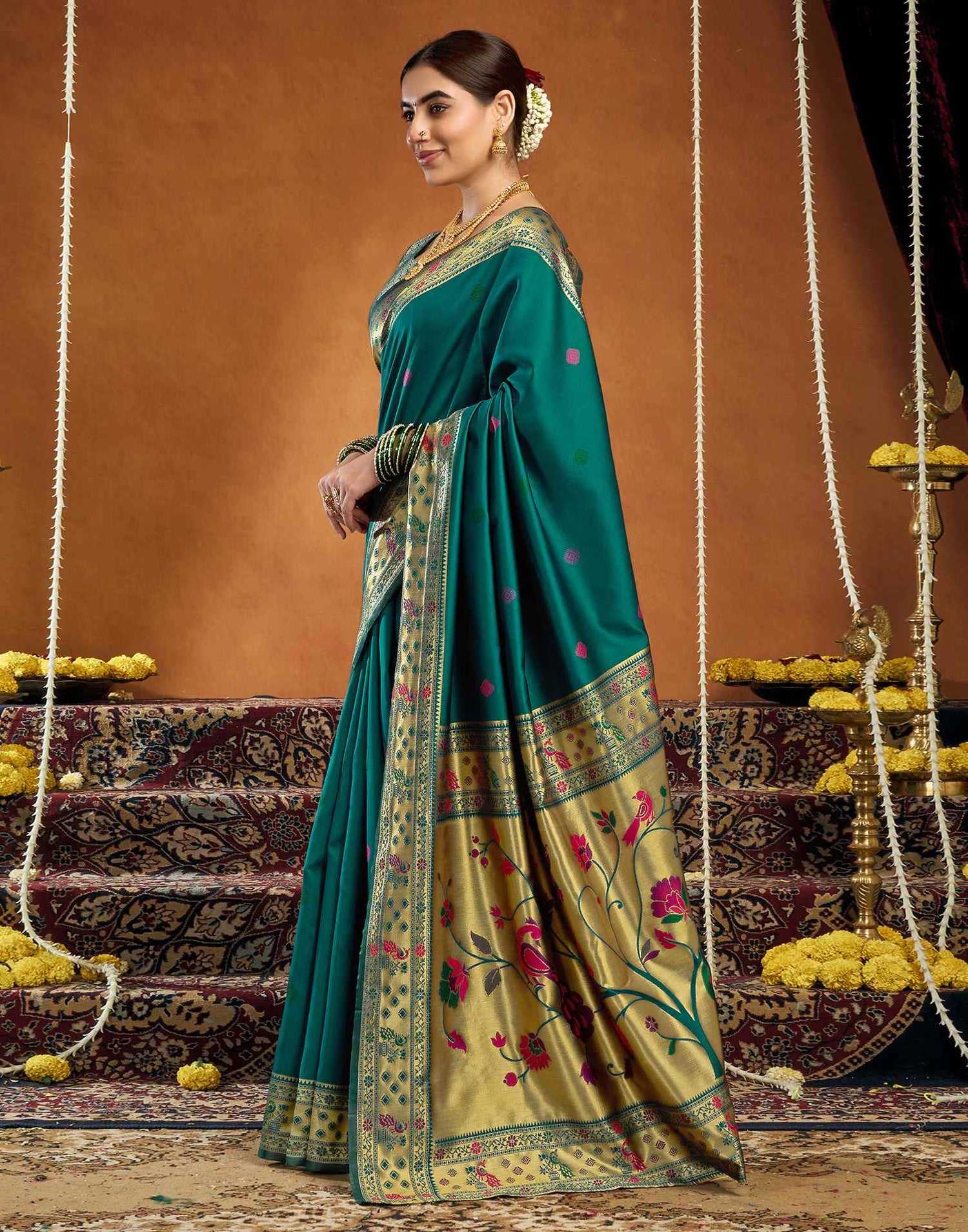 Rama Blue Silk Woven Paithani Saree