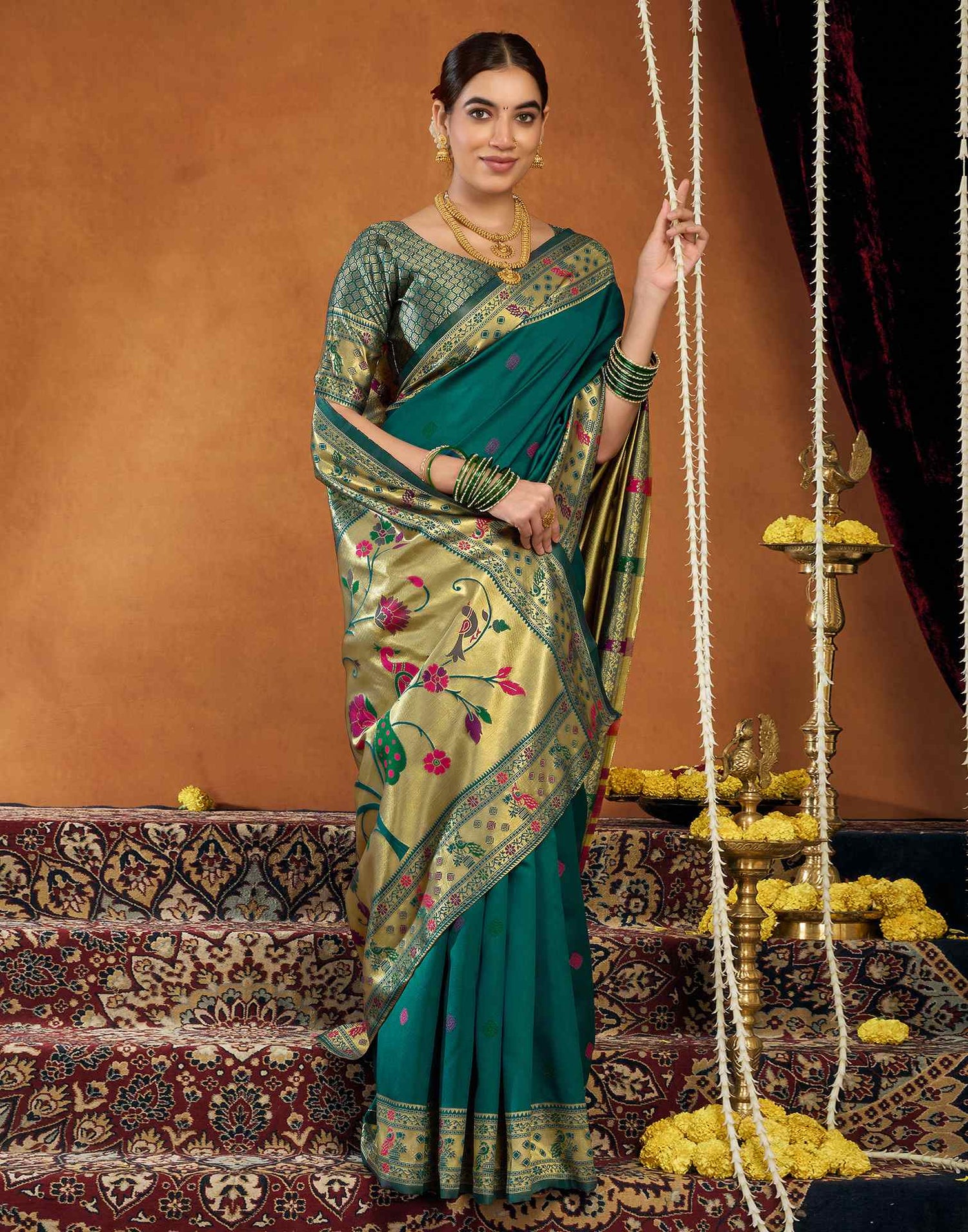 Rama Blue Silk Woven Paithani Saree