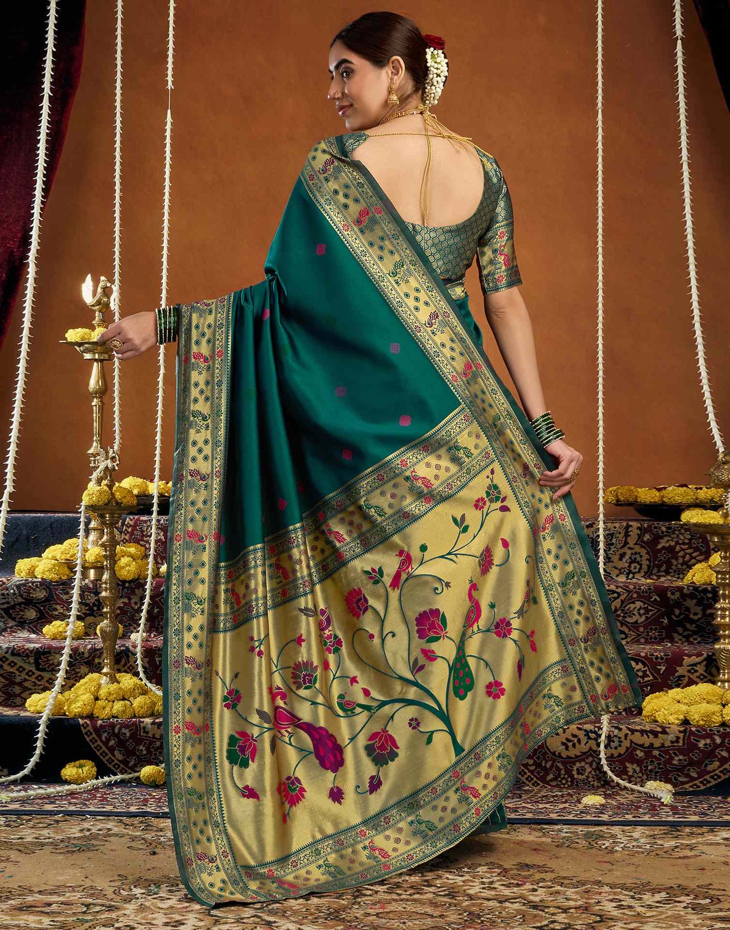 Rama Blue Silk Woven Paithani Saree