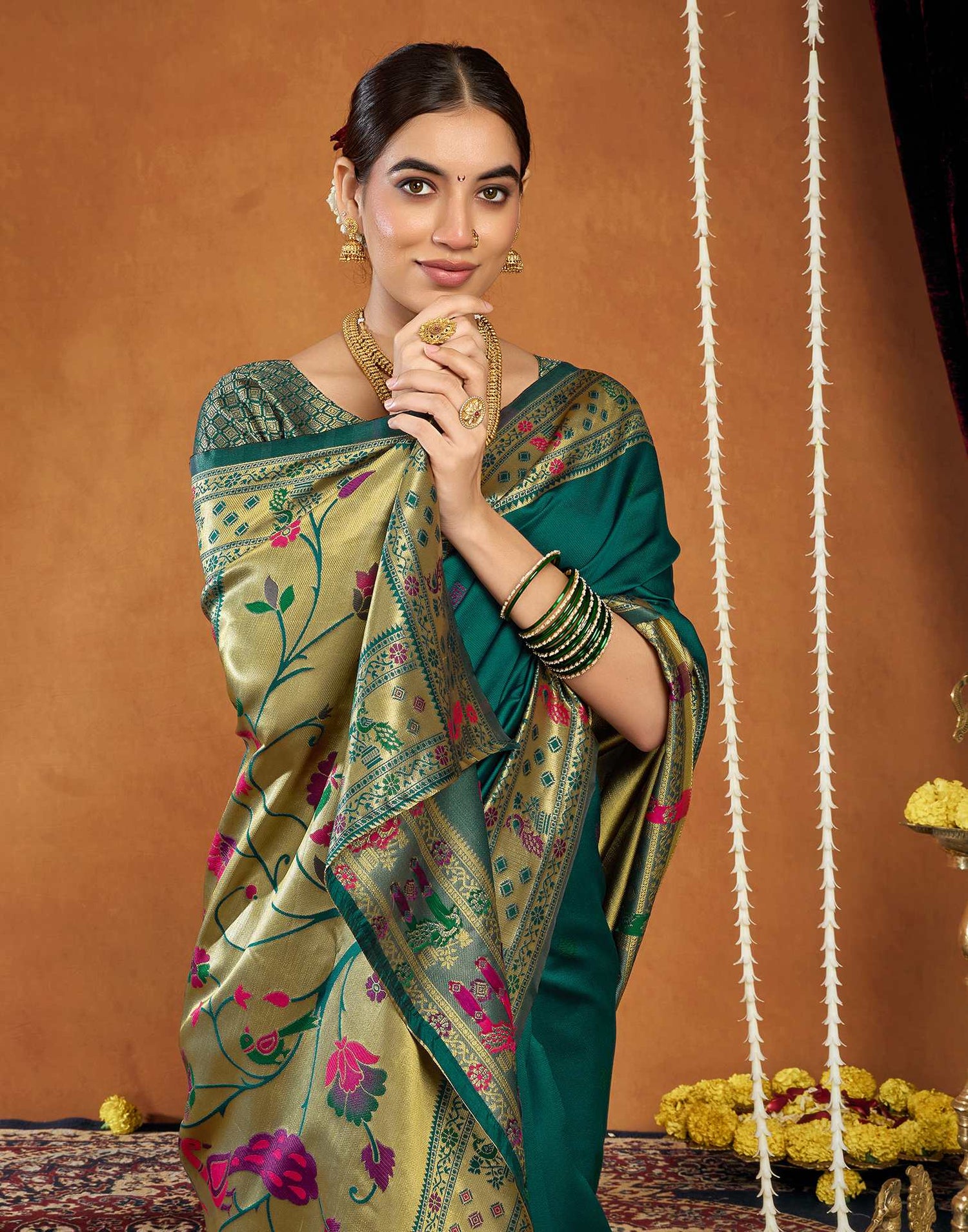 Rama Blue Silk Woven Paithani Saree