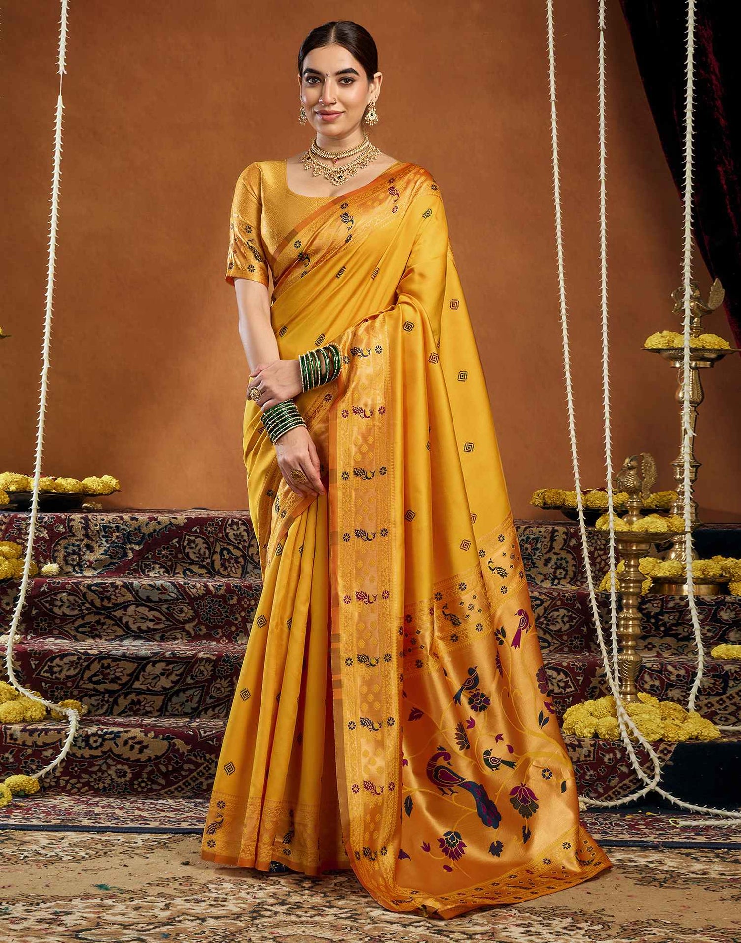 Yellow Silk Woven Paithani Saree