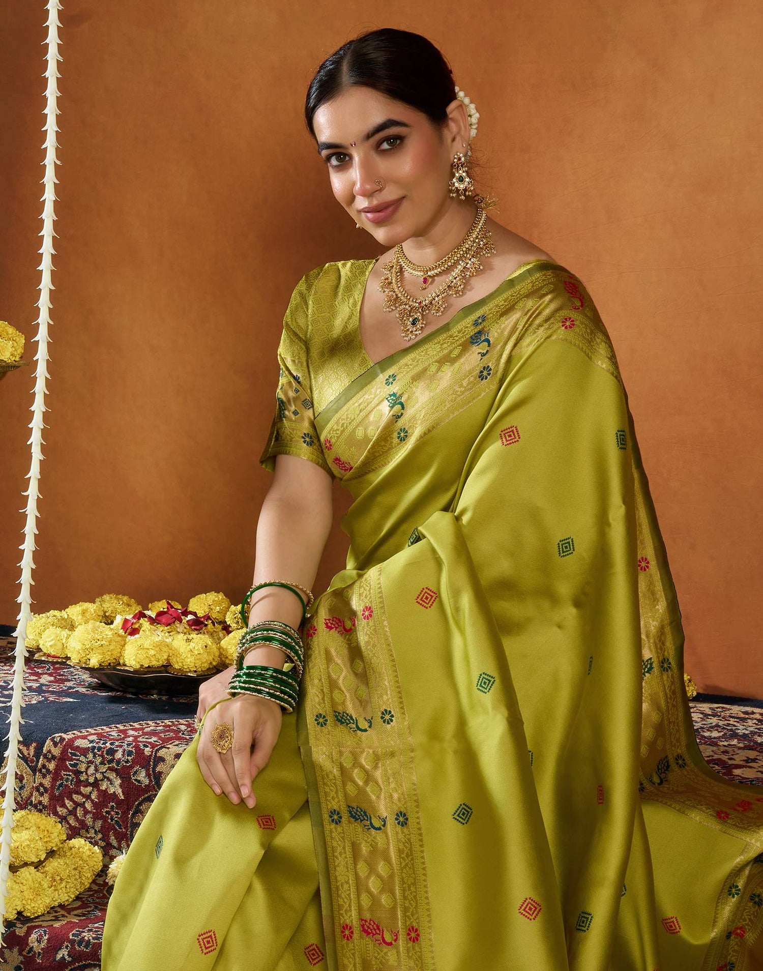 Lime Green Silk Woven Paithani Saree