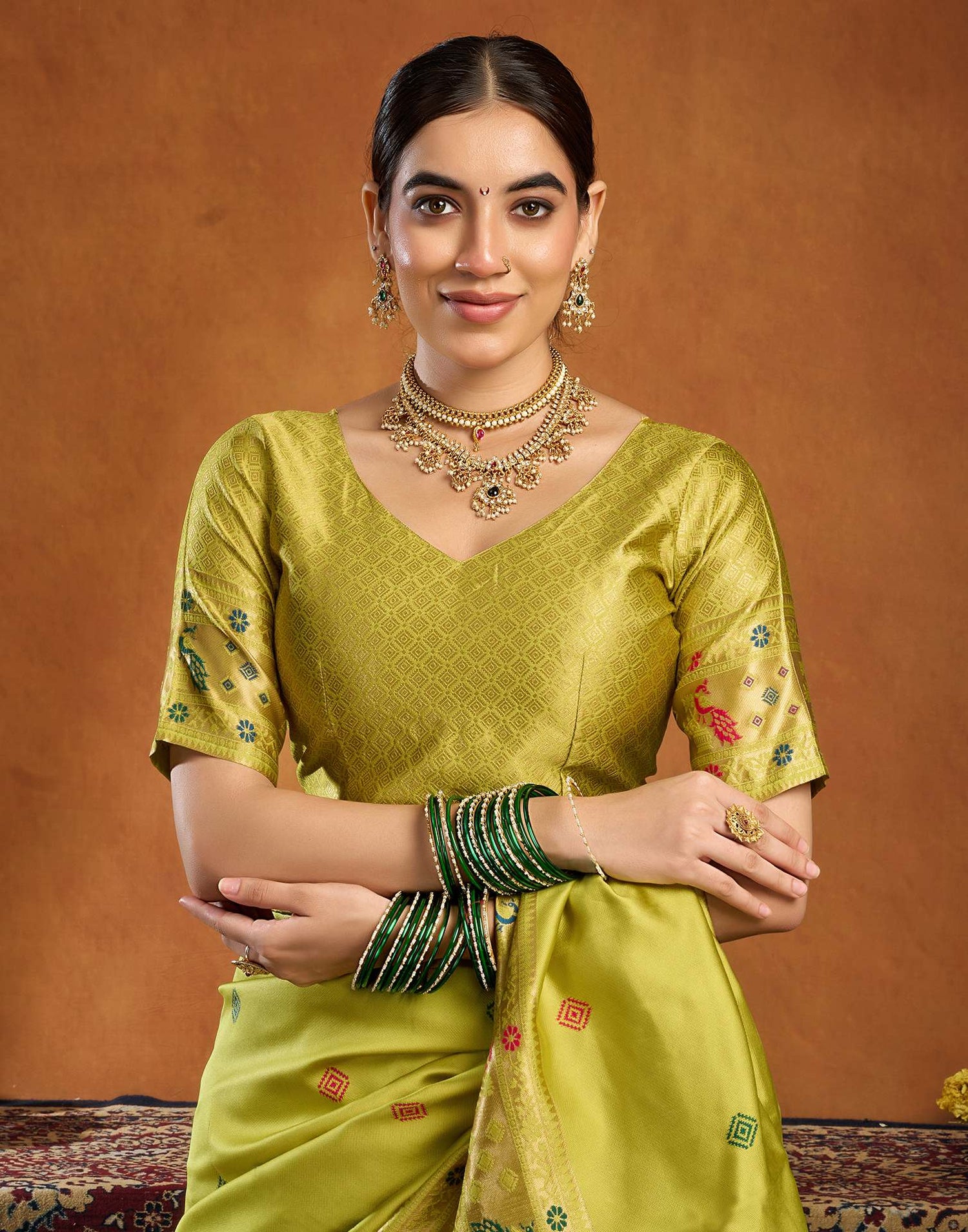 Lime Green Silk Woven Paithani Saree