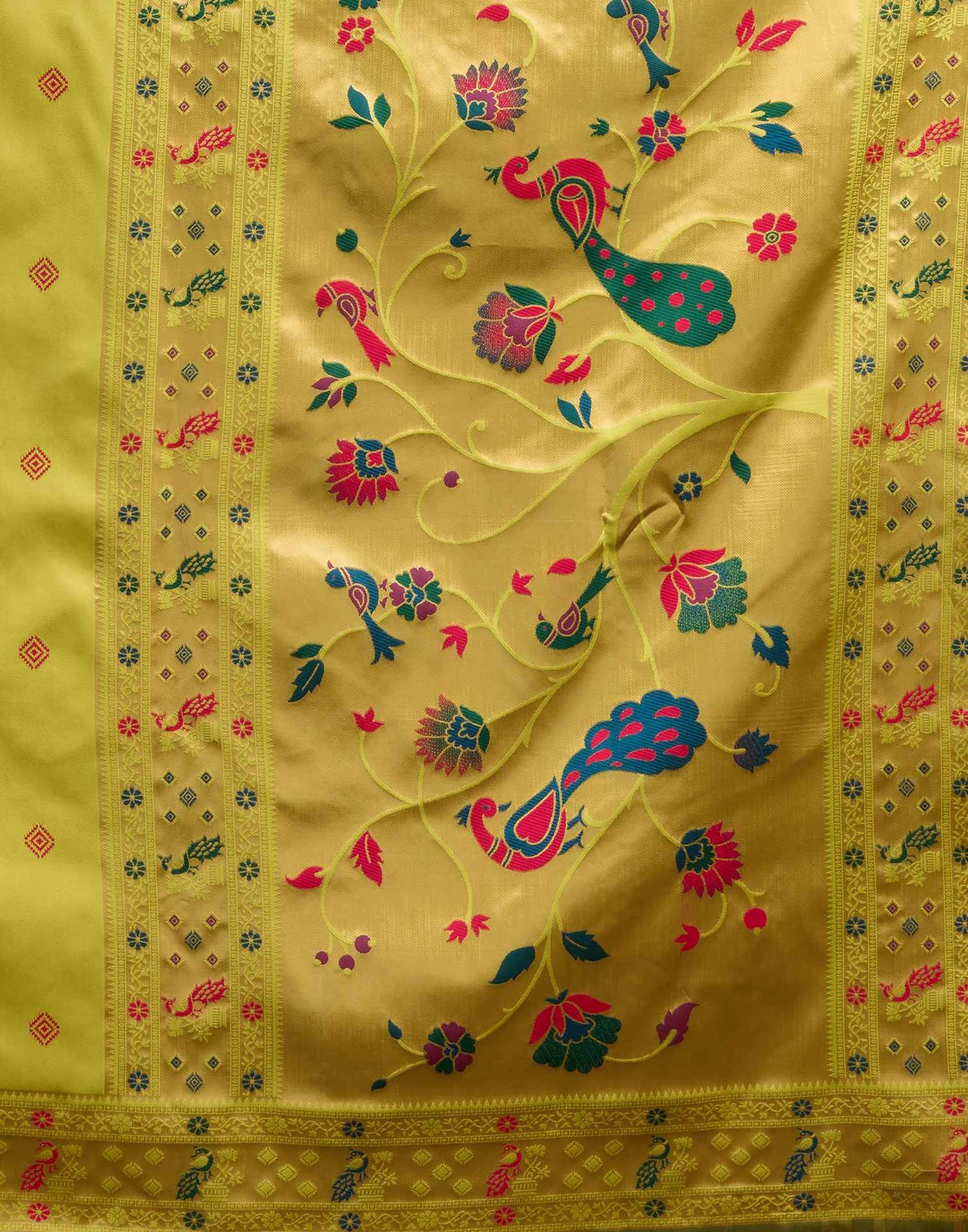Lime Green Silk Woven Paithani Saree