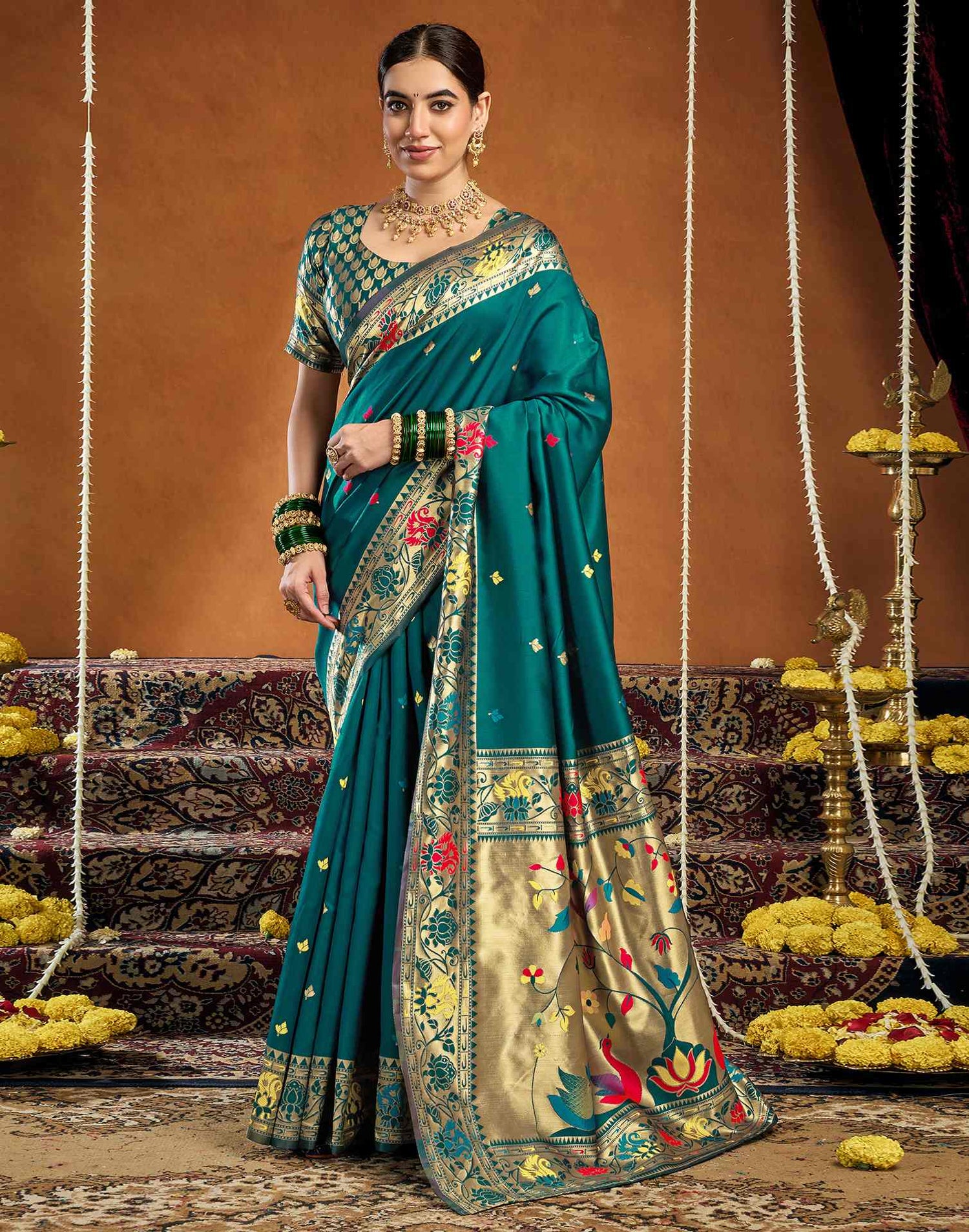 Rama Blue Silk Woven Paithani Saree