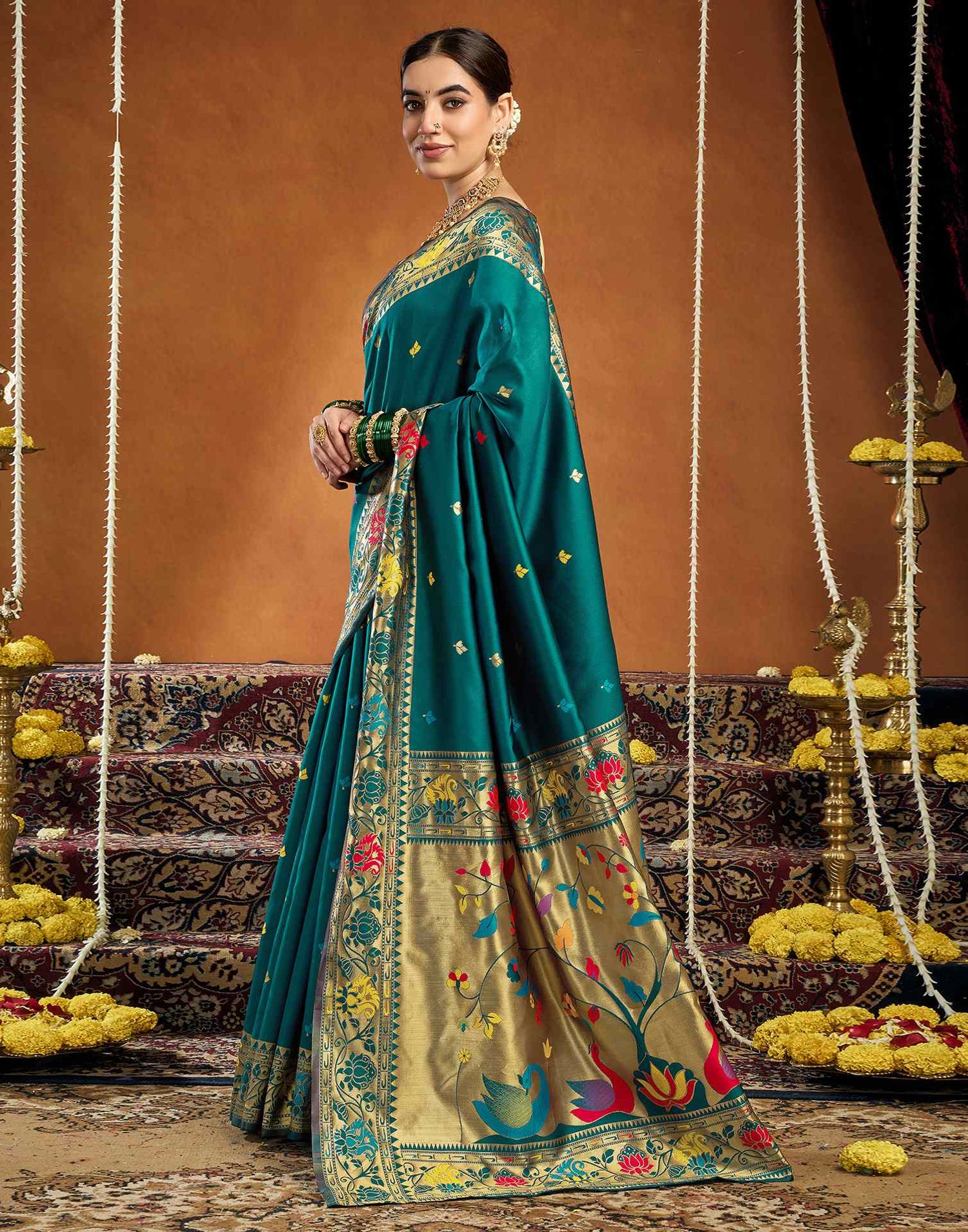 Rama Blue Silk Woven Paithani Saree